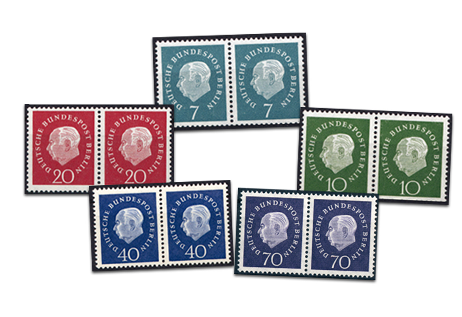 Briefmarken Berlin MiNr: 182-186 PA ** Heuss Medaillon