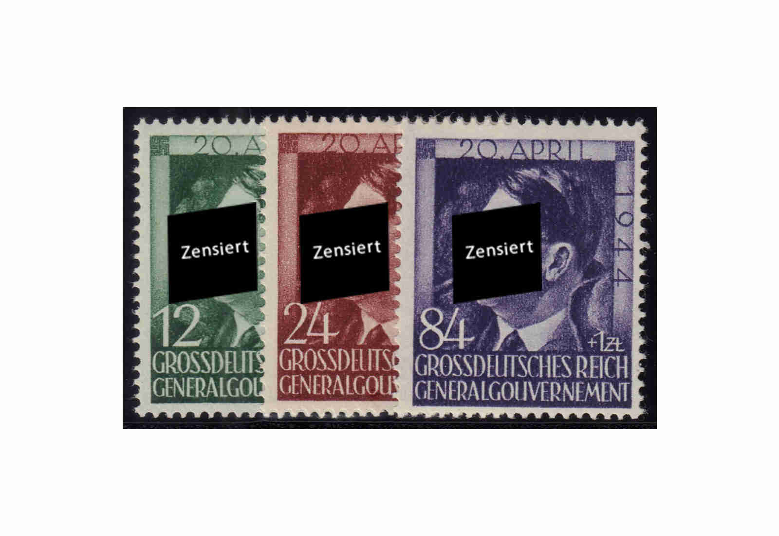 Generalgouvernement 1944: 55. Geburtstag von Adolf Hitler Michel Nr. 117/119 gestempelt