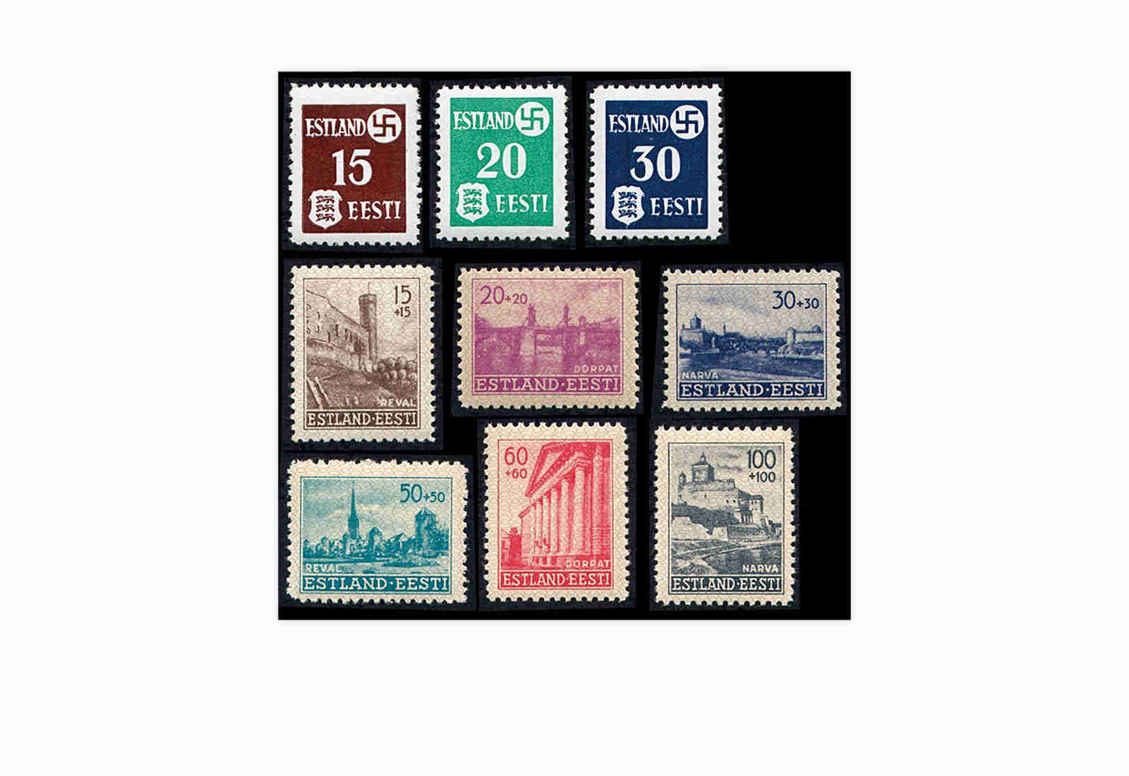 Briefmarke Deutsche Besetzung 2.WK Estland Freimarken Michel-Nr. 1-9 postfrisch