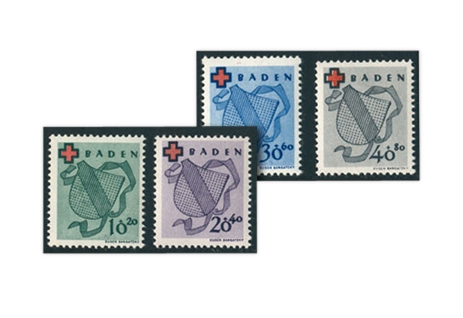 Baden Mi.Nr. 42/45 A gestempelt geprüft Franz. Zone