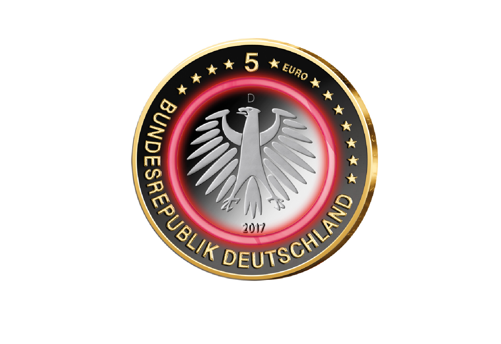 5 Euro 2017 Deutschland Tropische Zone mit Rhodium und 24 Karat Goldauflage Prägestätte D