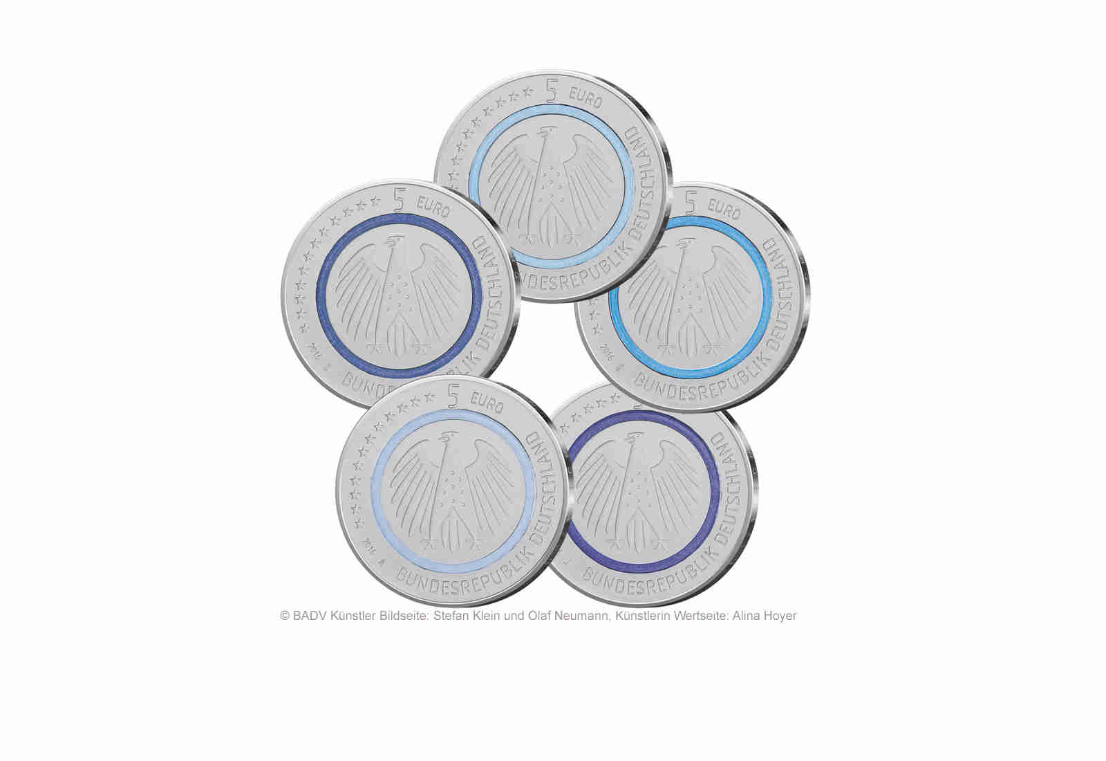 5 Euro 2016 Deutschland Planet Erde mit blauem Polymerring PP Prägestätte A-J