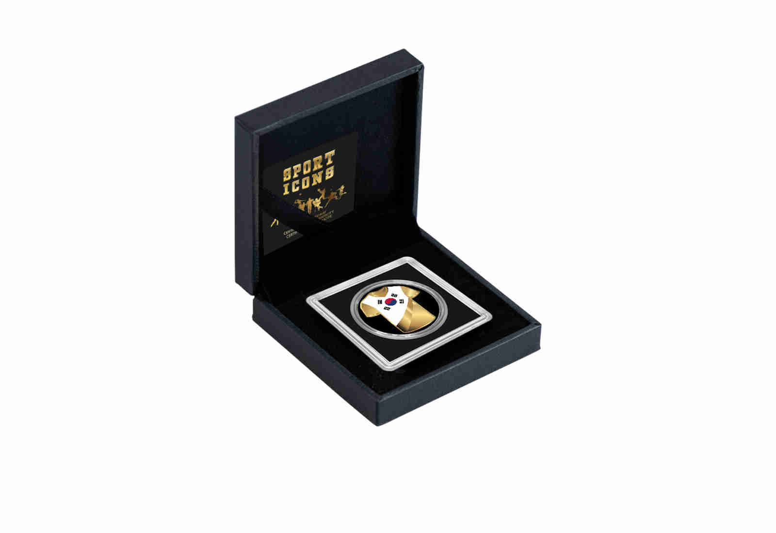 Goldmünze Motiv "Trikot Südkorea" 999/1000 Gold im Geschenketui