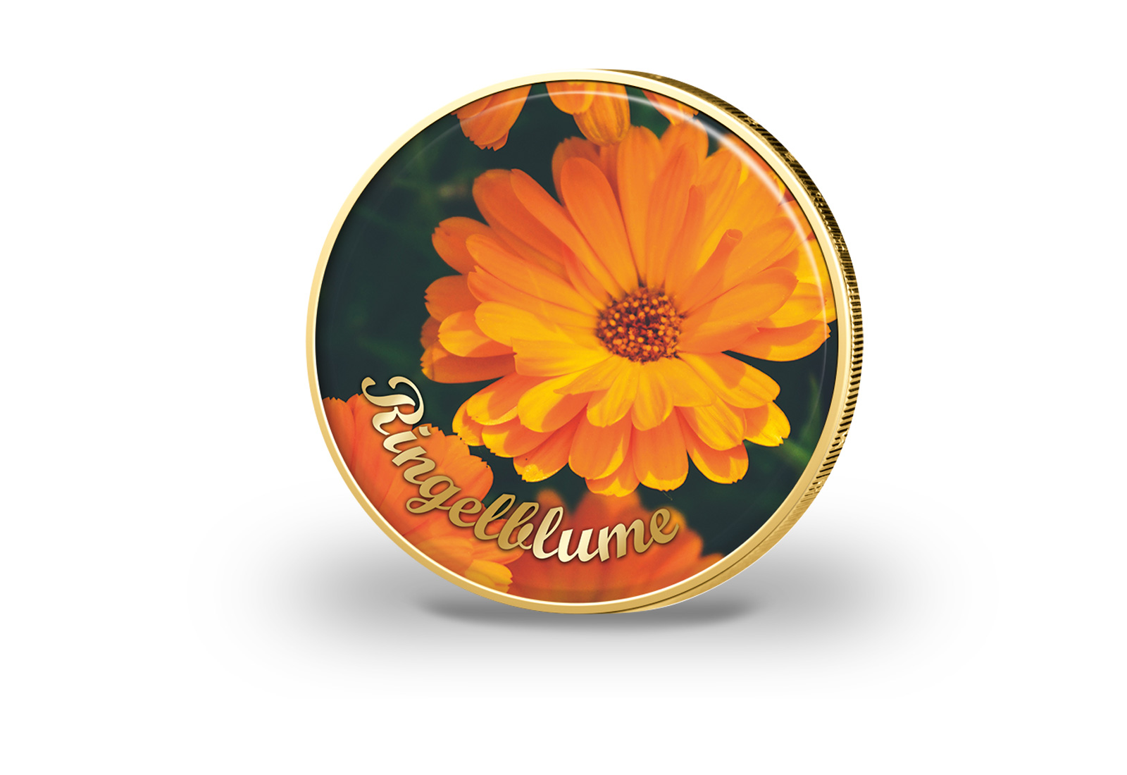 2 Euro vergoldet Ringelblume mit Farbmotiv
