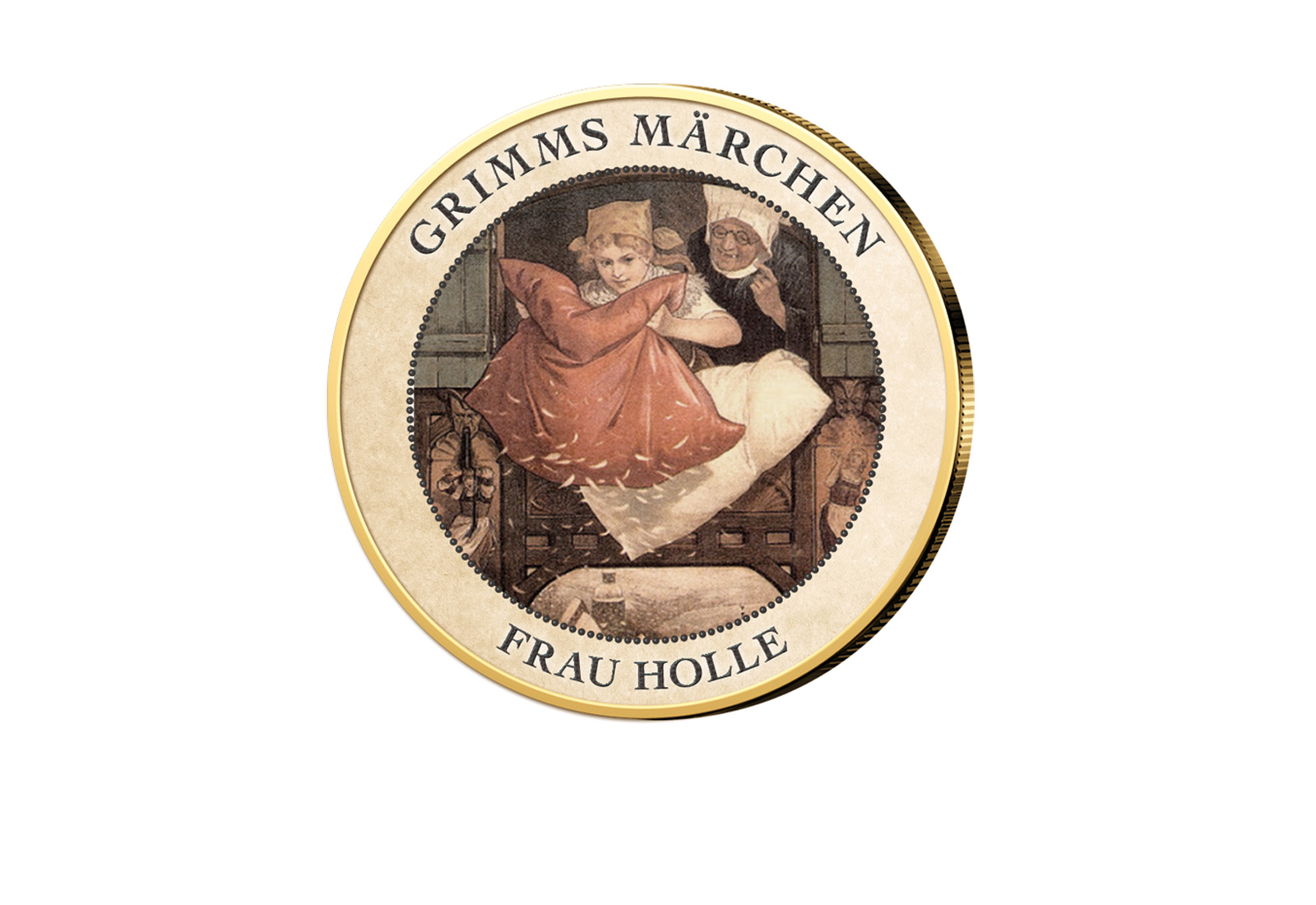 2 Euro vergoldet Frau Holle mit Farbmotiv