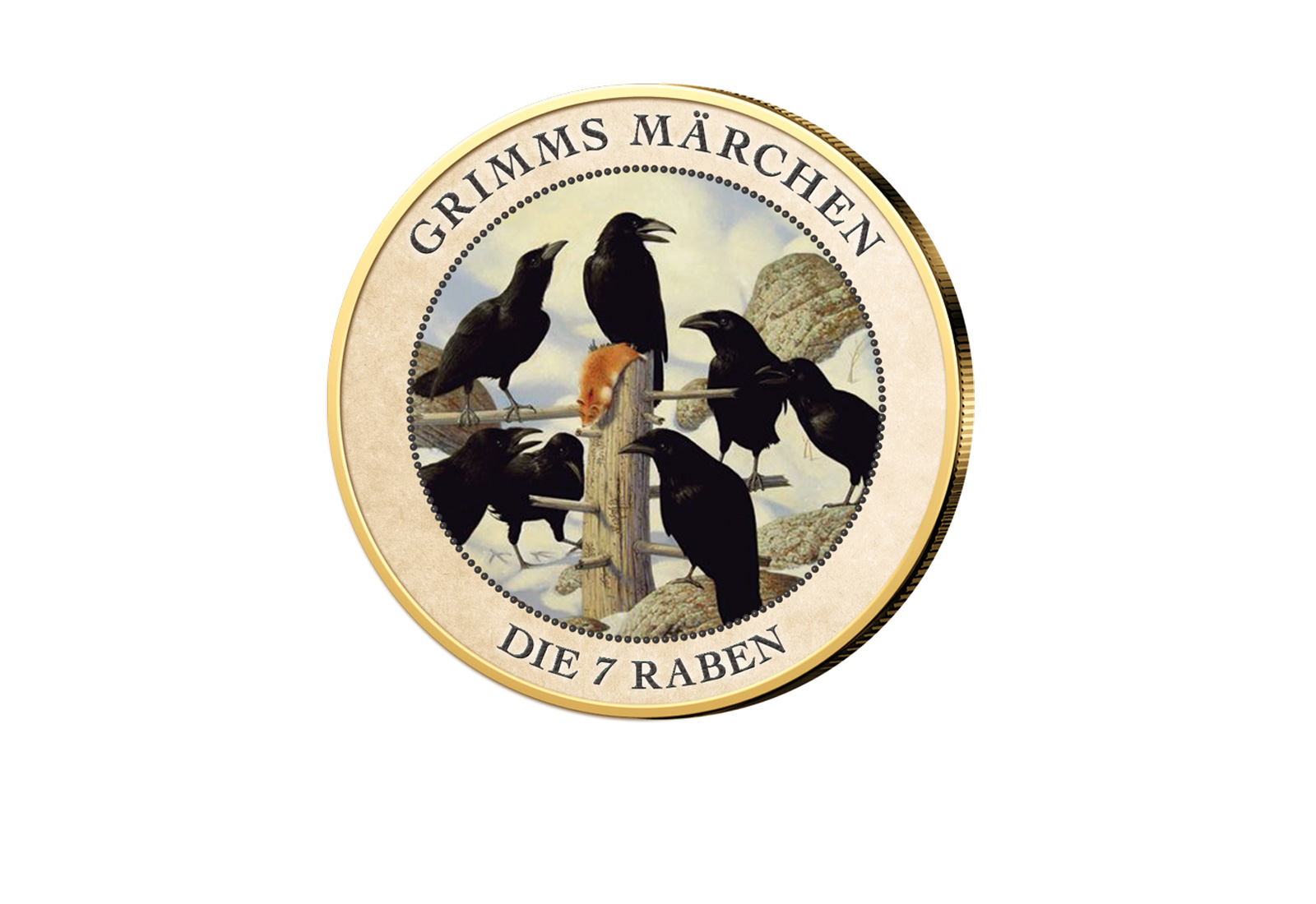 2 Euro vergoldet Die sieben Raben mit Farbmotiv
