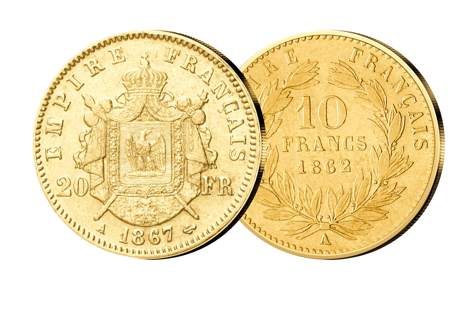 10 und 20 Francs Gold Set Frankreich 1861 - 1870 Napoleon III. mit Kranz