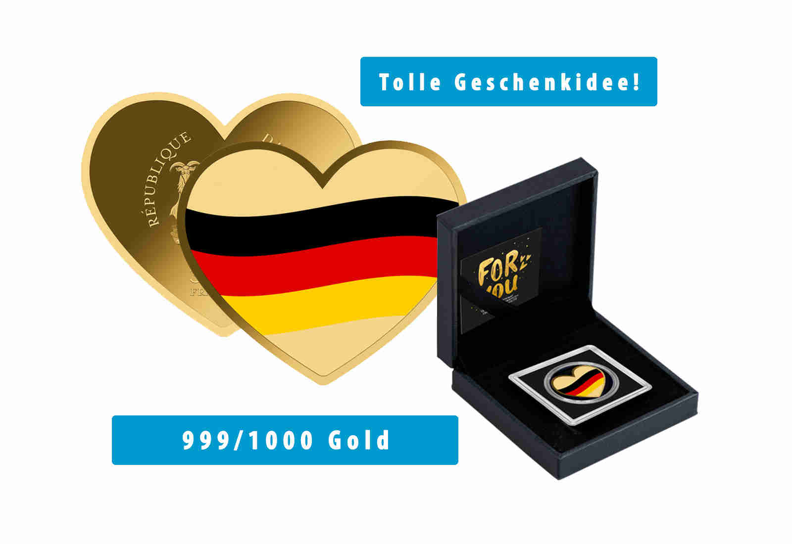 Goldmünze Motiv "Herz für Deutschland" 999/1000 Gold Geschenk