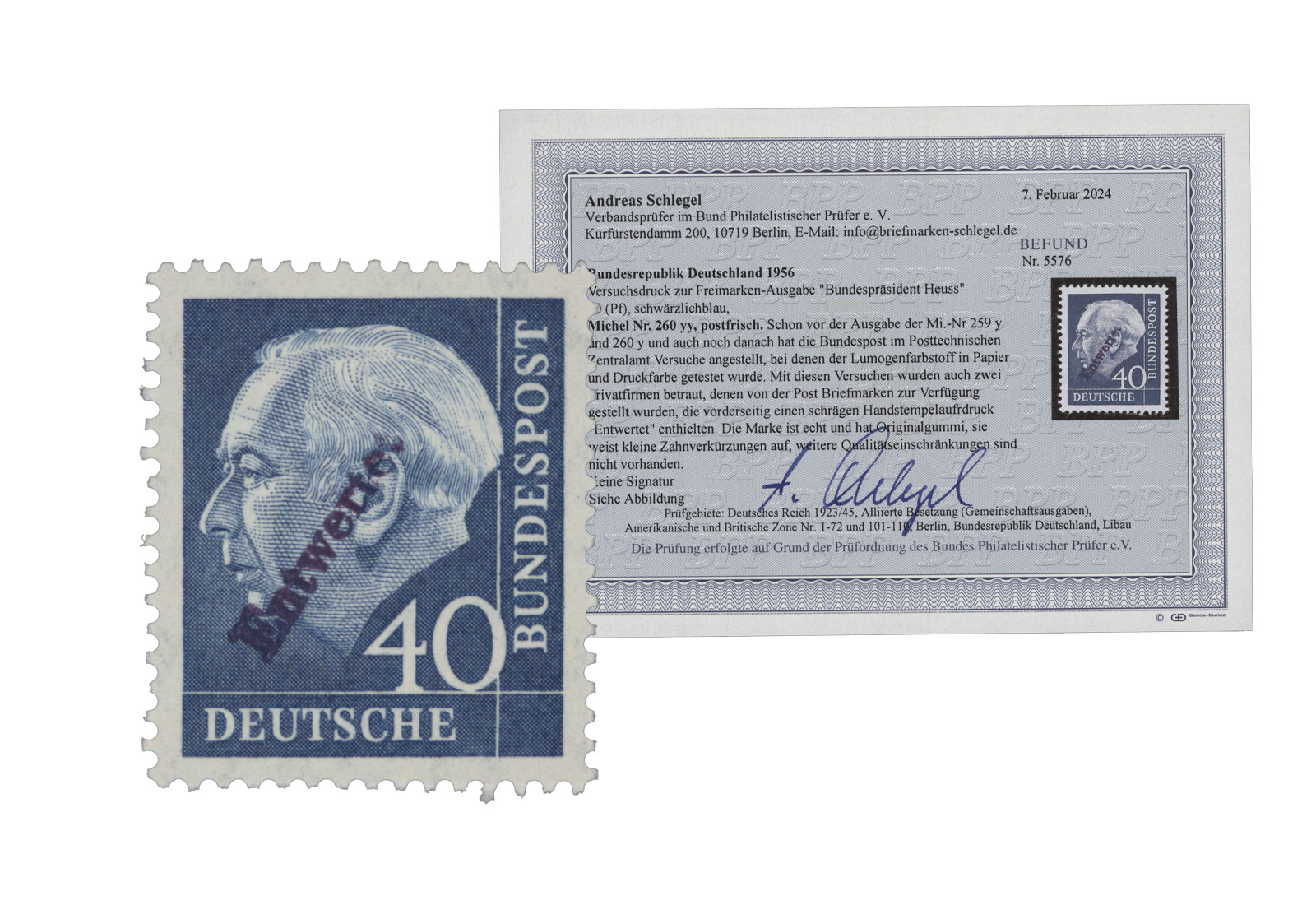 BRD MiNr: 260 yy ** Befund Versuchsdruck