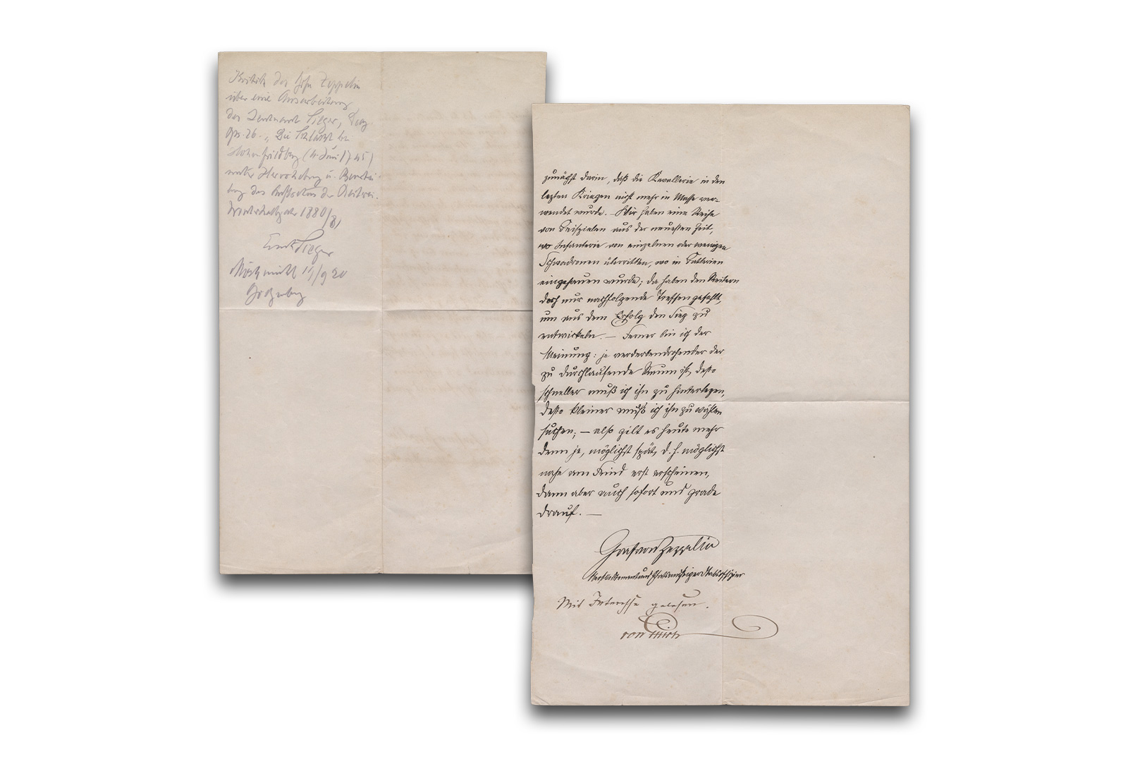 Dokument mit Unterschrift Graf von Zeppelin 1880