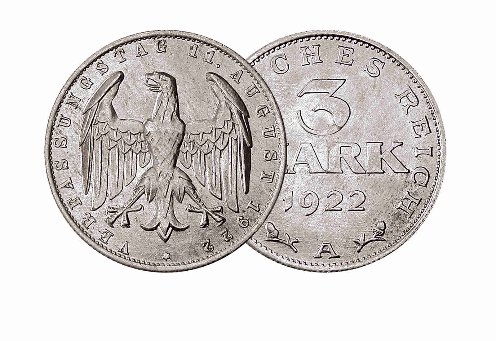3 Mark 1922-1923 Weimarer Republik Jaeger-Nr. 303 mit Sammler-Service