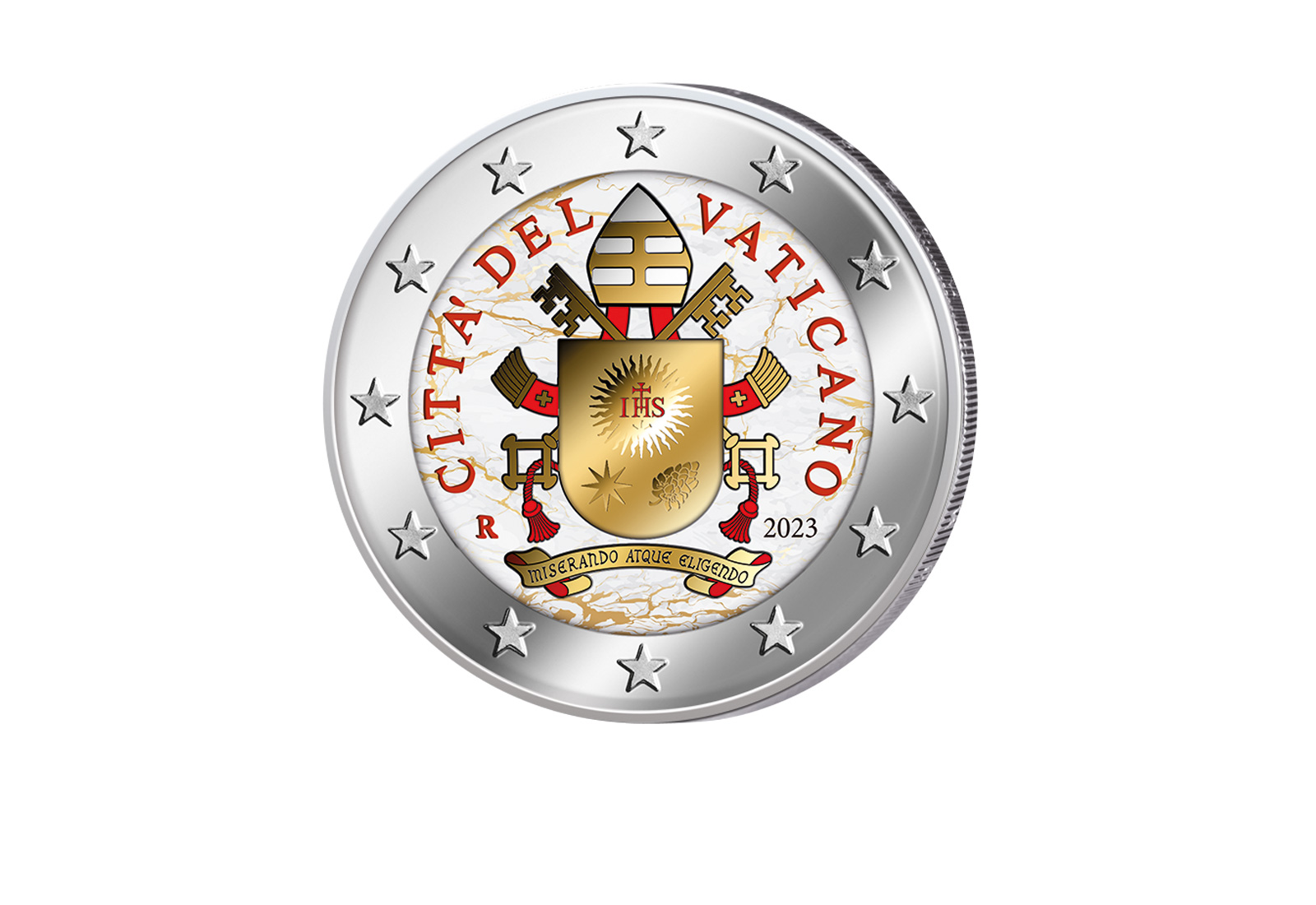 2 Euro 2023 Vatikan Kursmünze mit Farbmotiv st