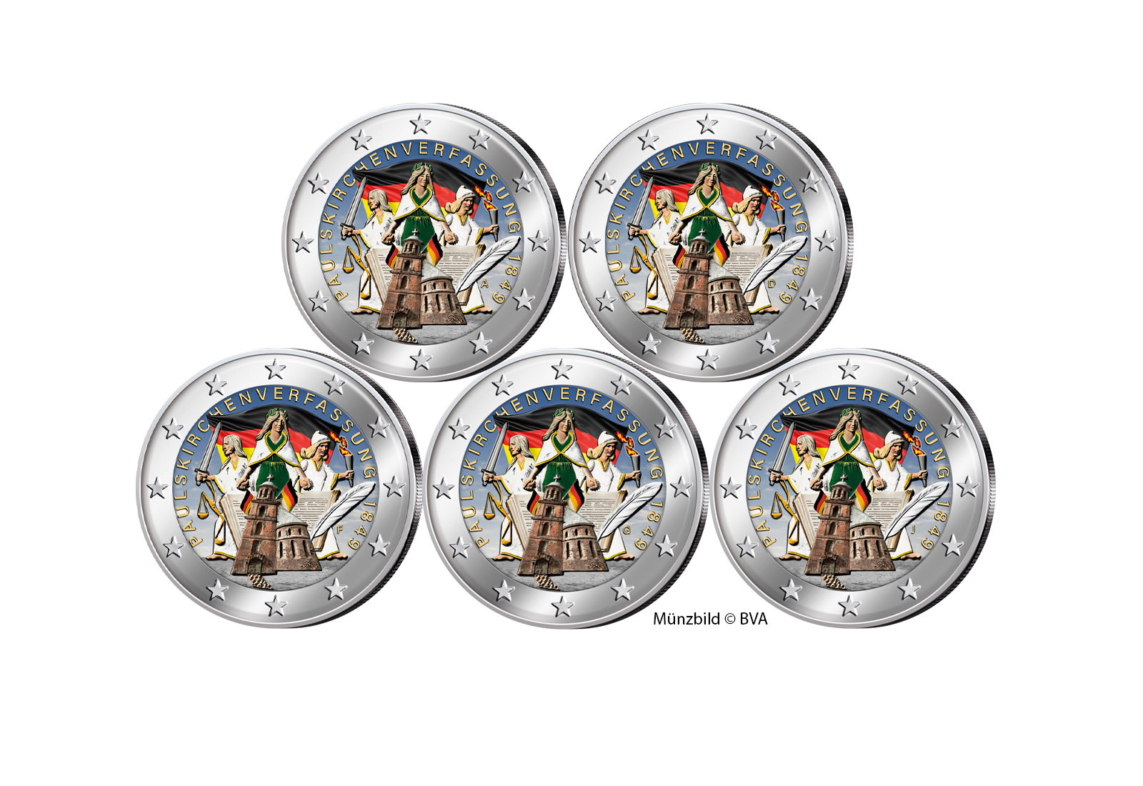 2 Euro 2024 Deutschland 175 Jahre Paulskirchenverfassung A-J mit Farbmotiv