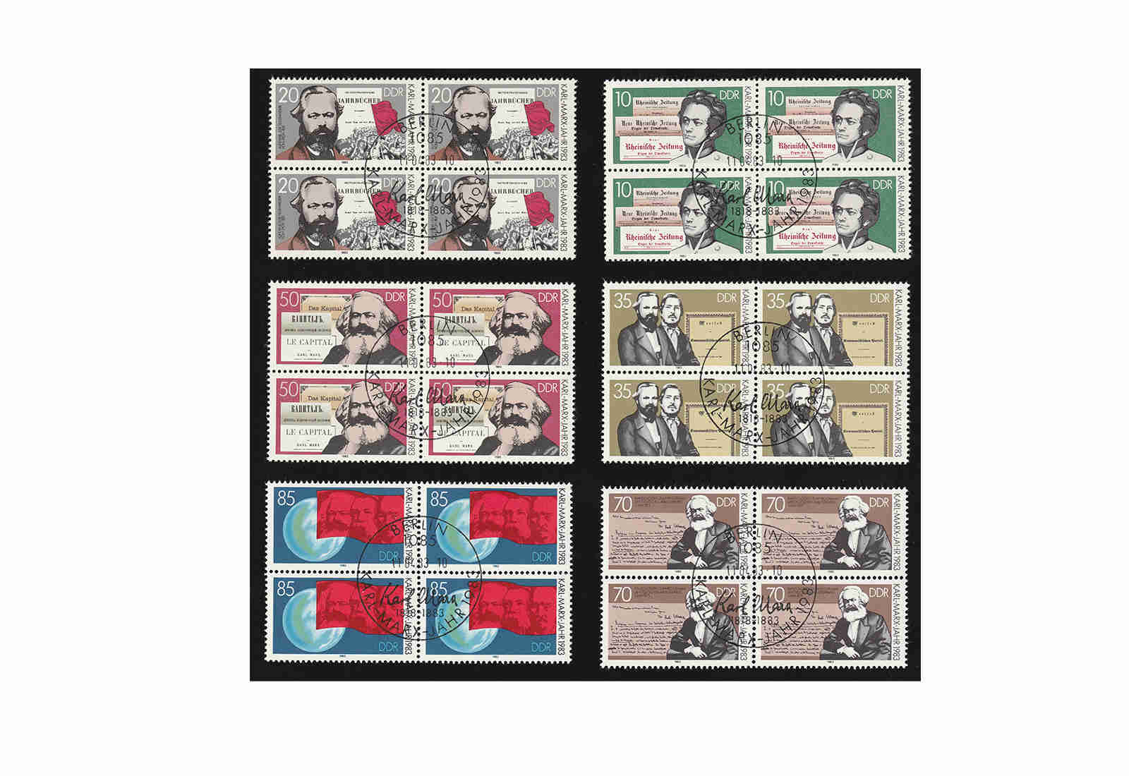 Briefmarken DDR MiNr.: 2783-2788 gest. VB Todestag Karl Marx