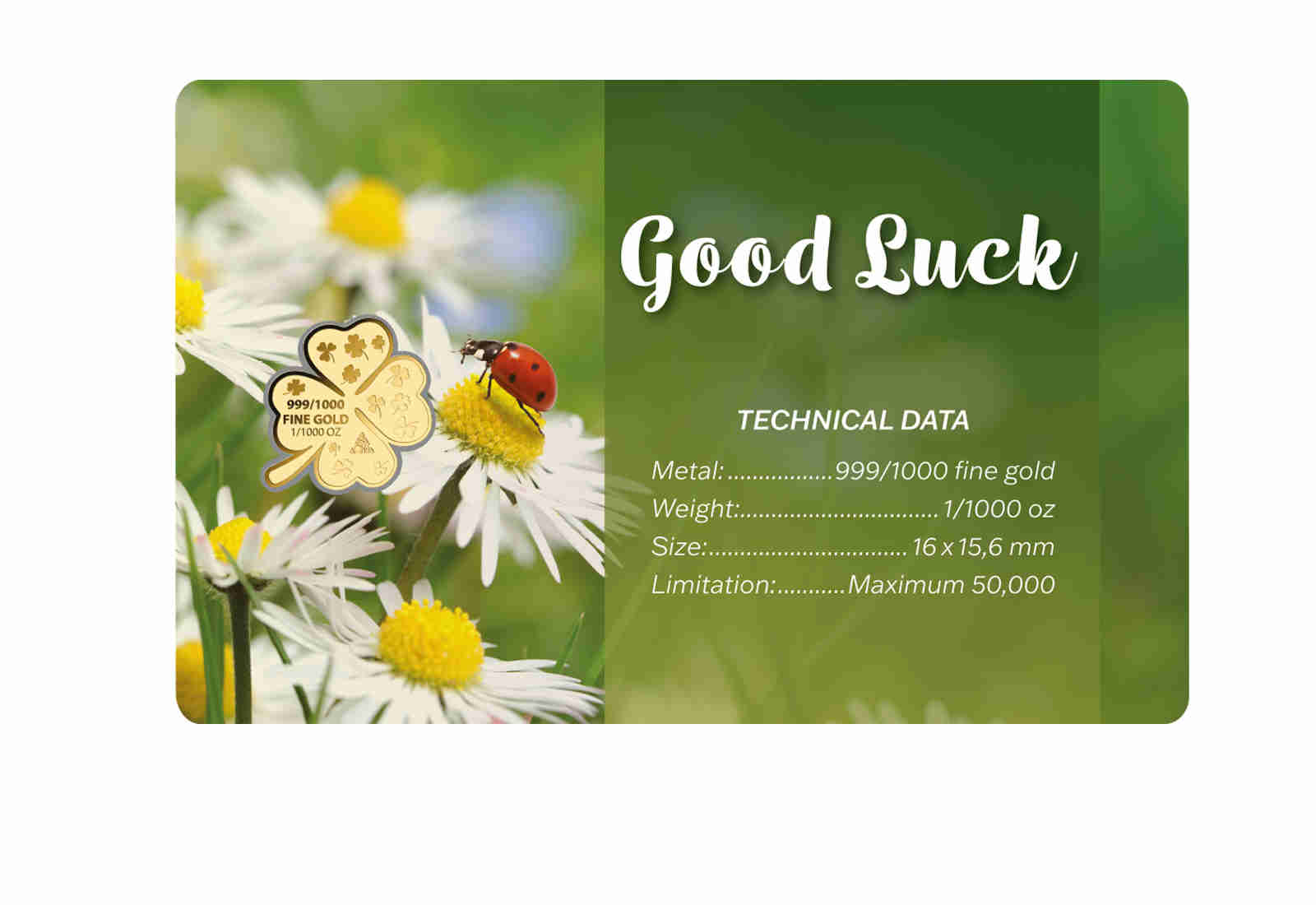 Goldausgabe Good Luck Goldcard 999/1000 Gold Geschenk