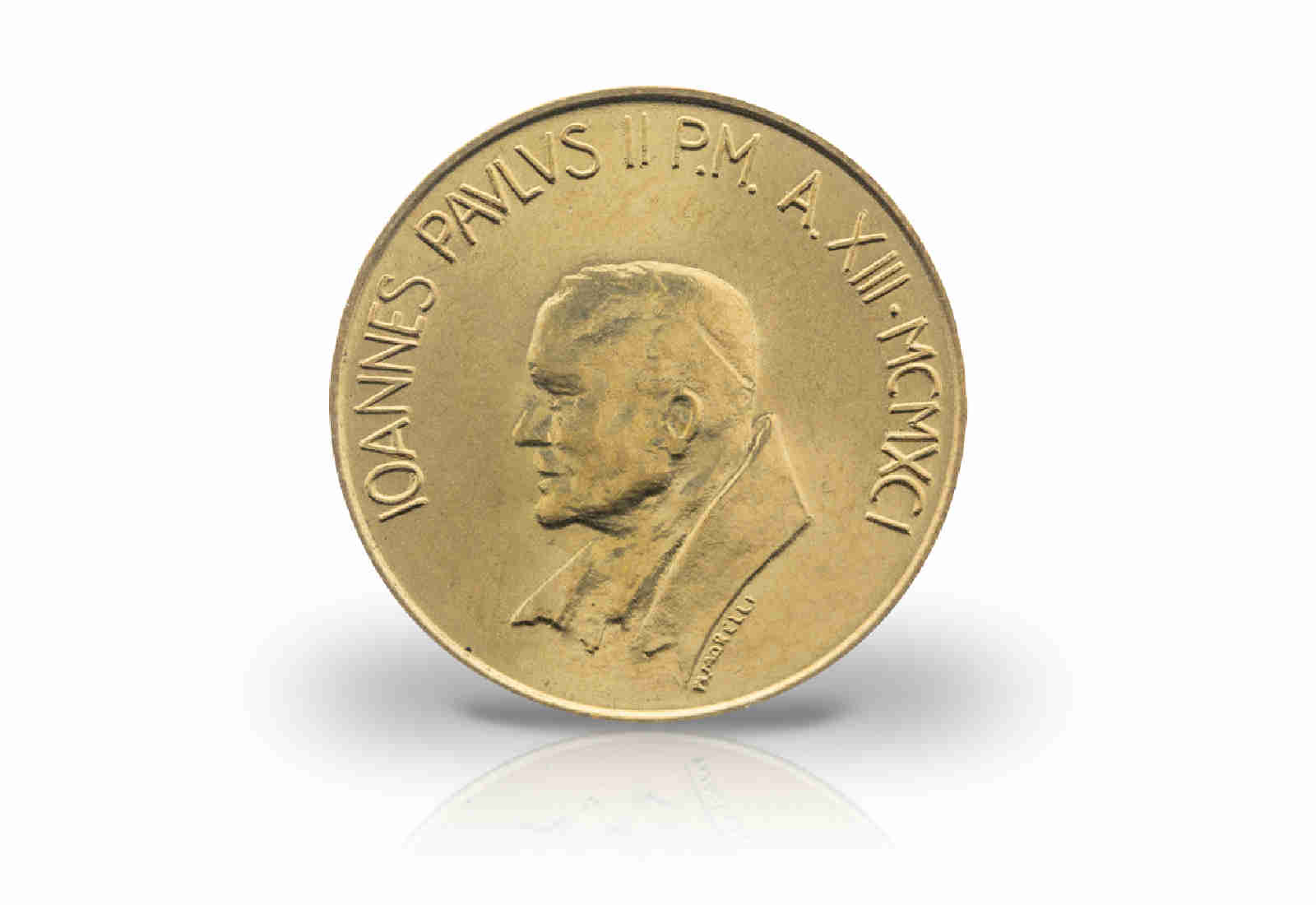 20 Lire 1991 Vatikan Papst Johannes Paul II. Krane und Gebäude