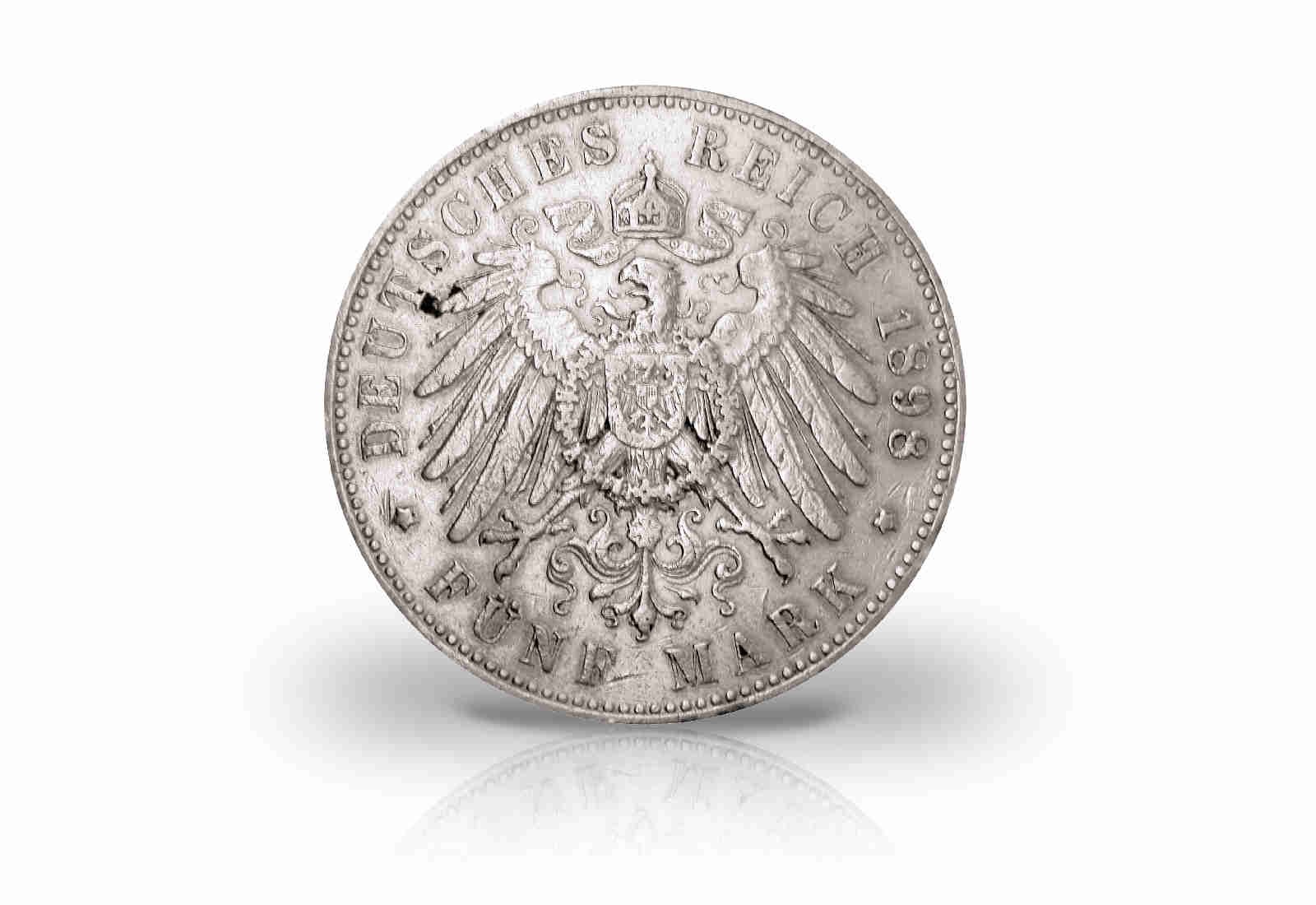 5 Mark 1891-1902 Deutsches Kaiserreich Sachsen König Albert Jaeger-Nr .125