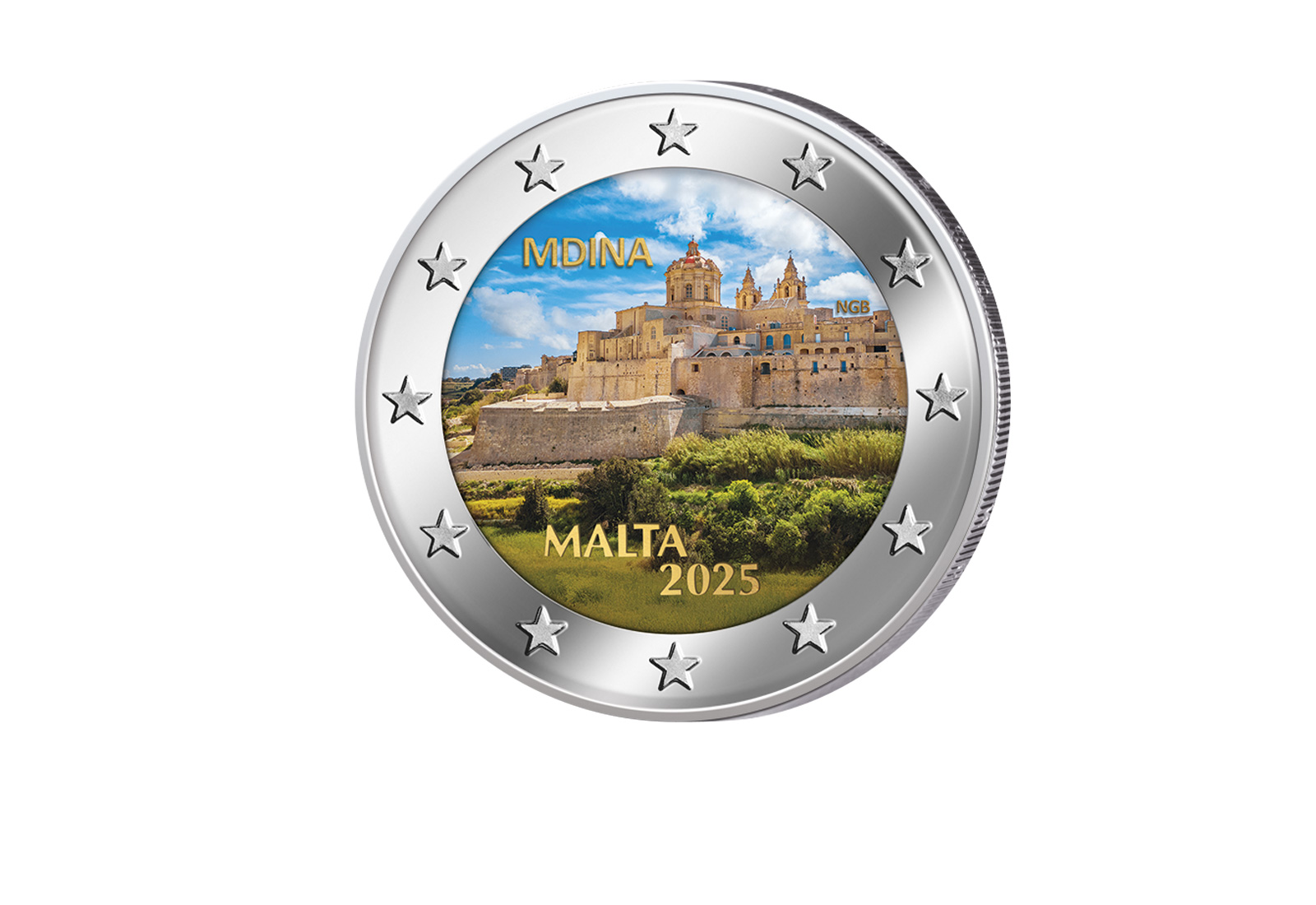 2 Euro 2025 Malta Mdina mit Farbapplikation