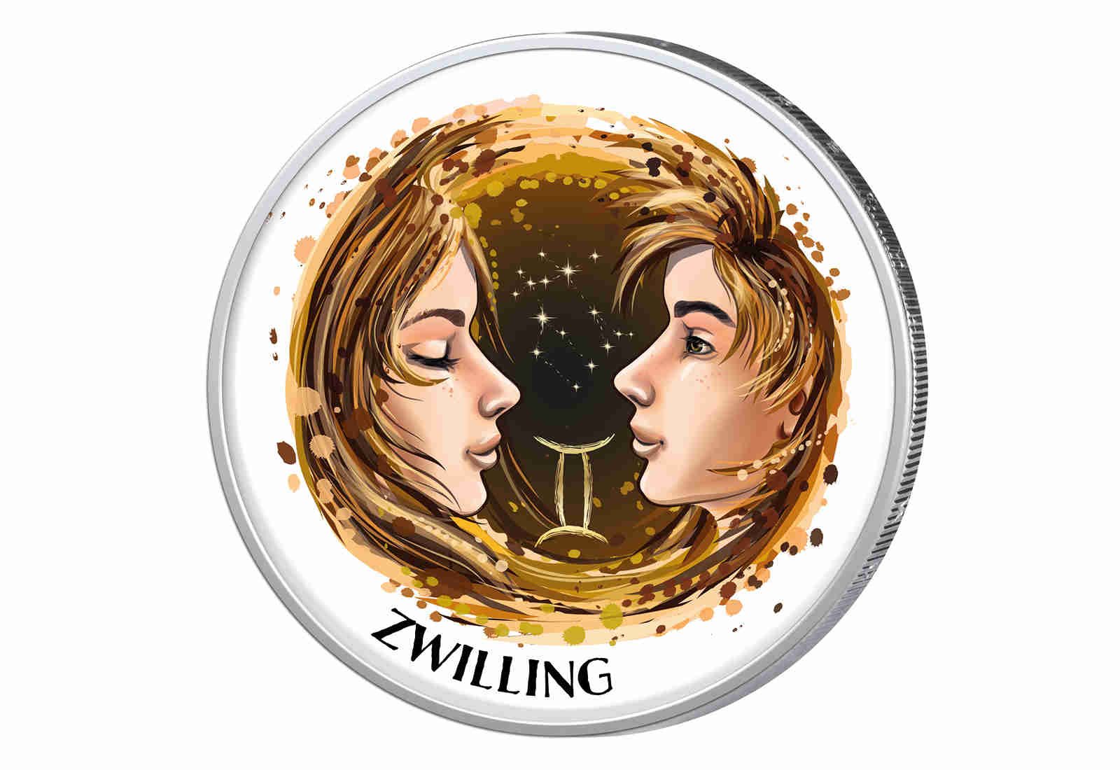 2 Euro mit Farbapplikation Sternzeichen Zwilling