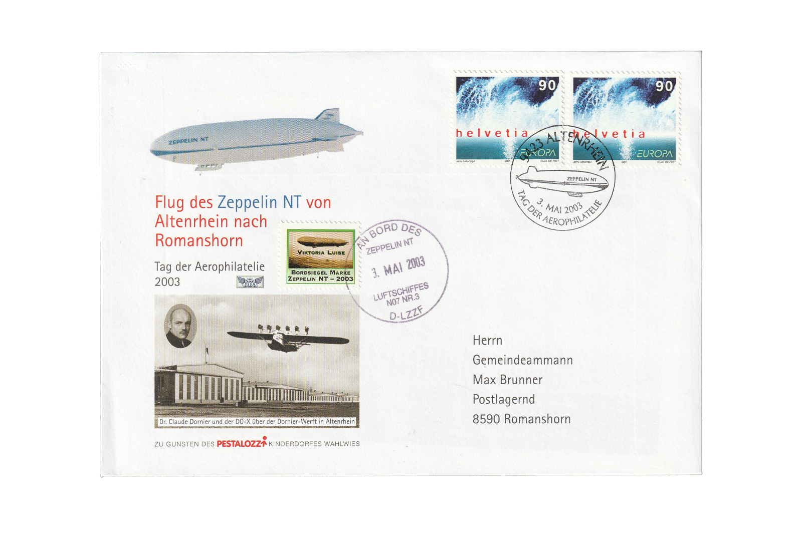 Zeppelin Beleg 2003 anl. Tag der Aerophilatelie an Bord des Zeppelin