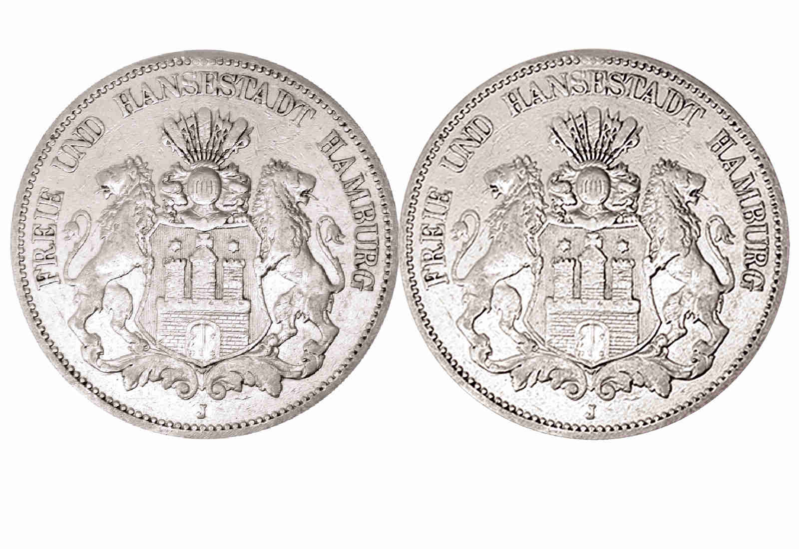 2 und 3 Mark 1892-1914 Wappen Hamburg Deutsches Kaiserreich im Spar-Set