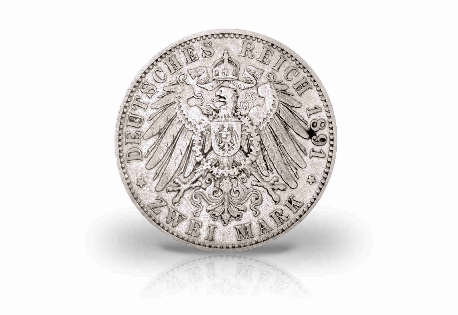 2 Mark 1891 Kaisserreich Ludwig IV. Hessen Jaeger-Nr. 70