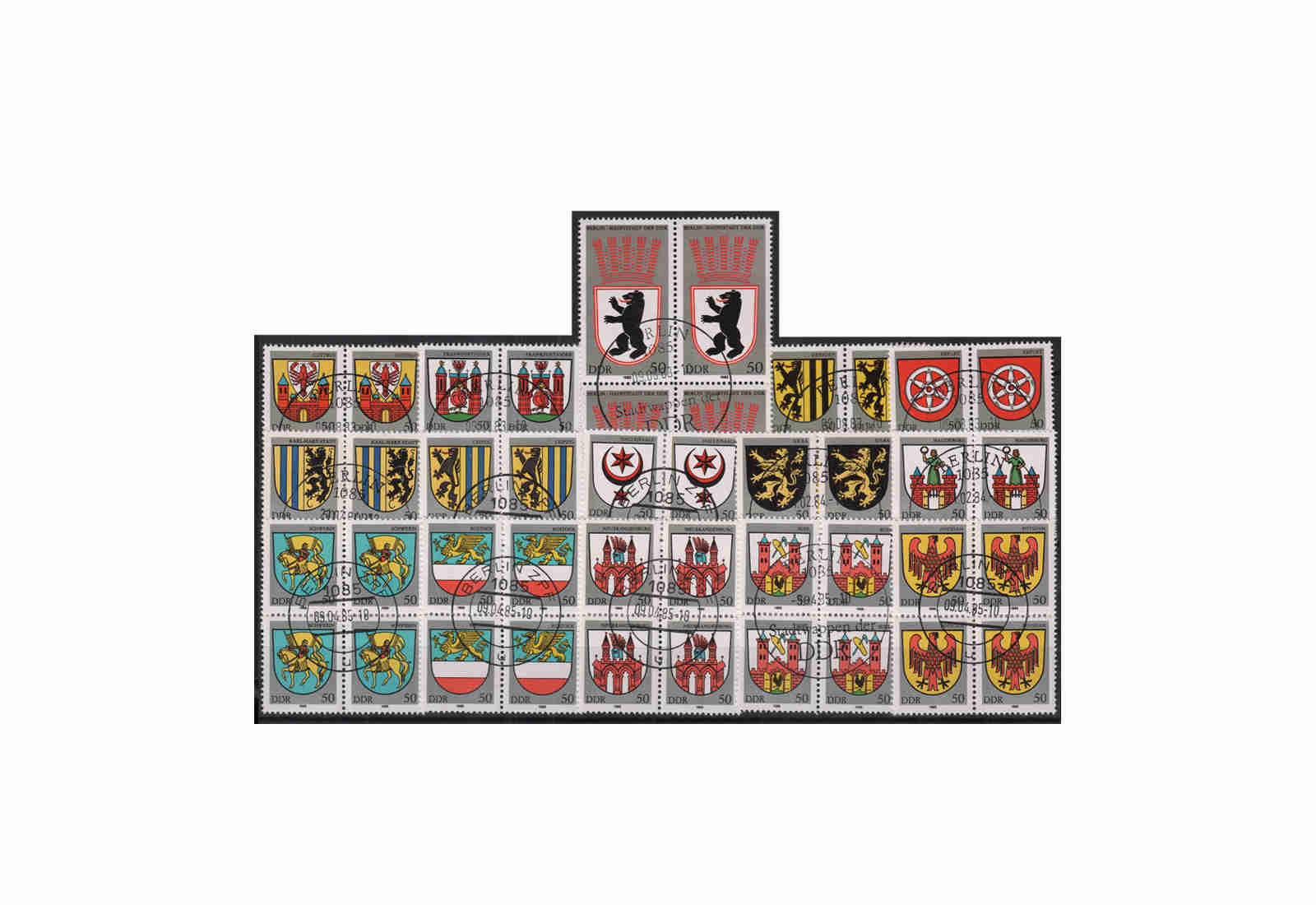 DDR Stadtwappen I 1983 Michel Nr. 2817 bis 2821 gestempelt mit Druckvermerk