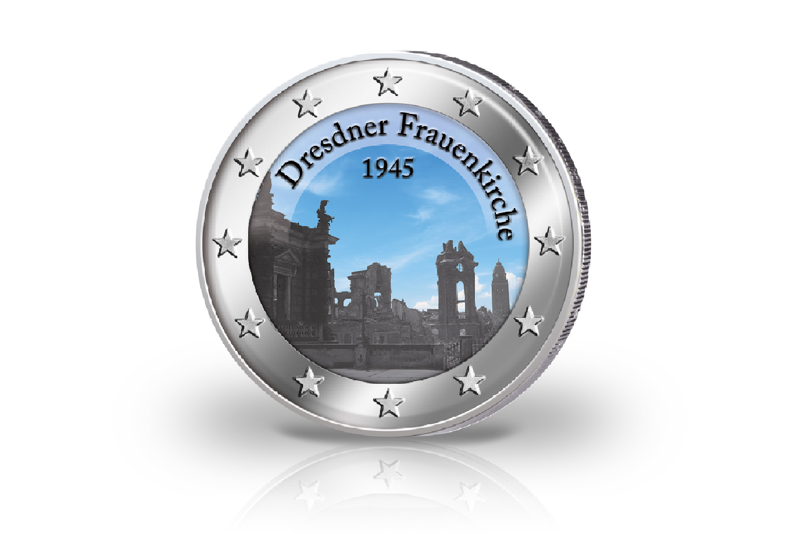 Dresdner Frauenkirche 1945 mit Farbmotiv plus Gratis Frauenkirche 2021 mit Farbmotiv