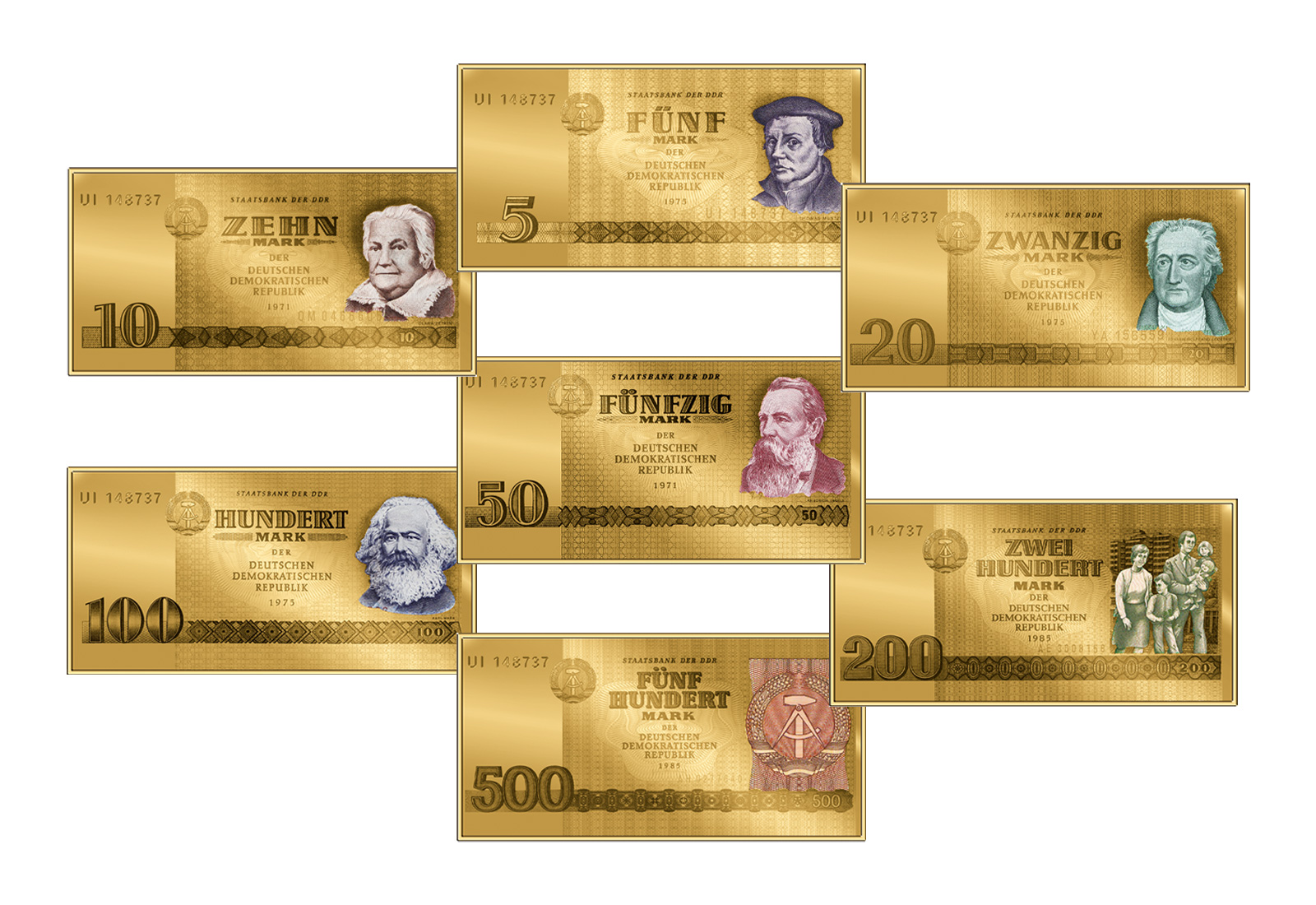 Goldmünzbarren Edition "DDR Banknoten" in 999/1000 Gold - DDR Banknoten