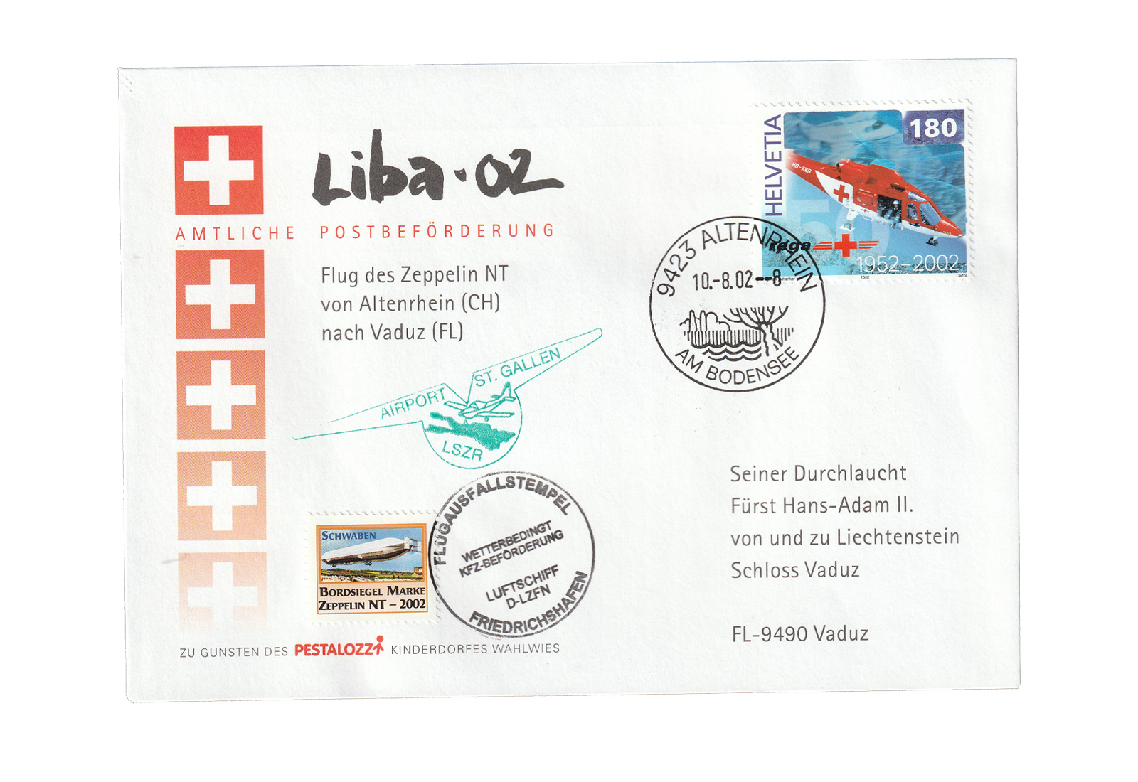 Zeppelin Beleg 2002 Flug zur Liba 2002 an Bord des Zeppelin