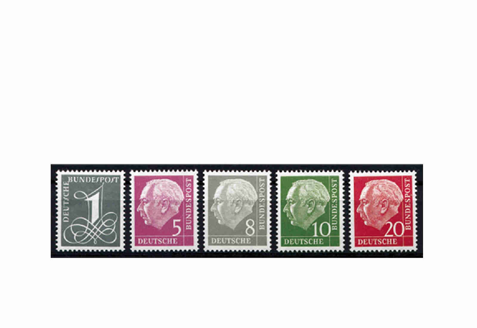 Briefmarken BRD Heuss liegendes Wasserzeichen Michel-Nr. 179 Y II, 285 Y II postfrisch