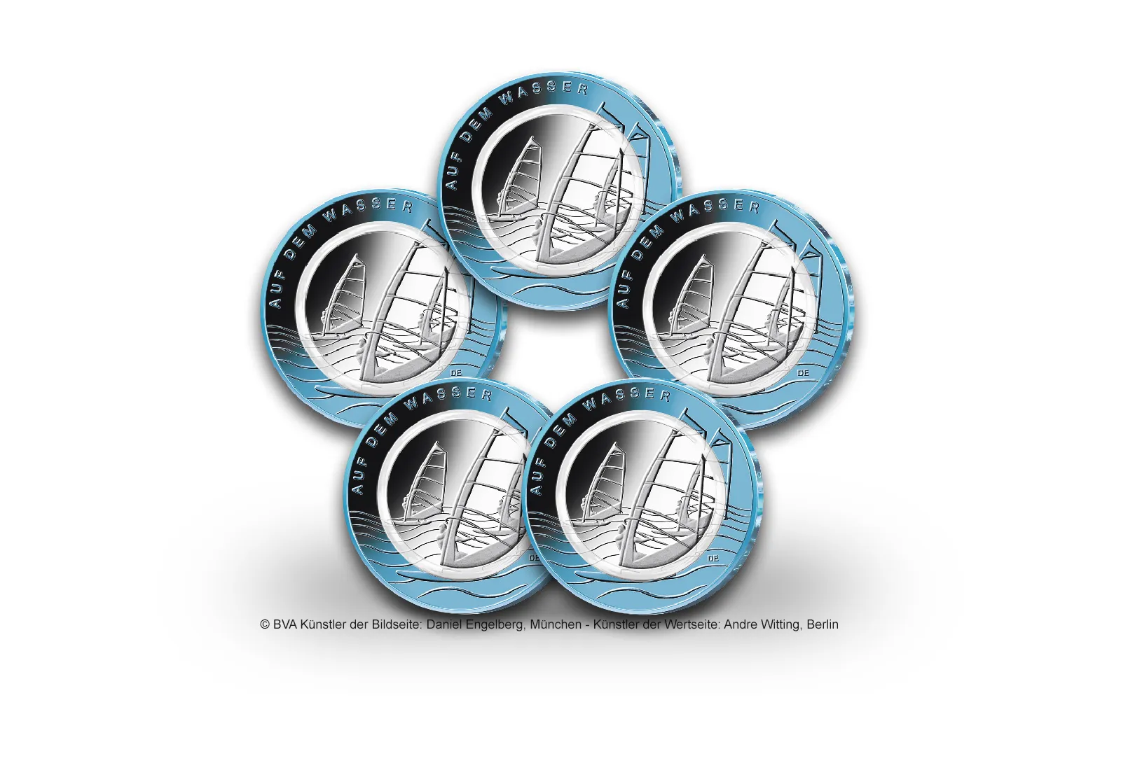 10 Euro 2021 Deutschland Auf dem Wasser mit Polymerring st Prägestätte A-J