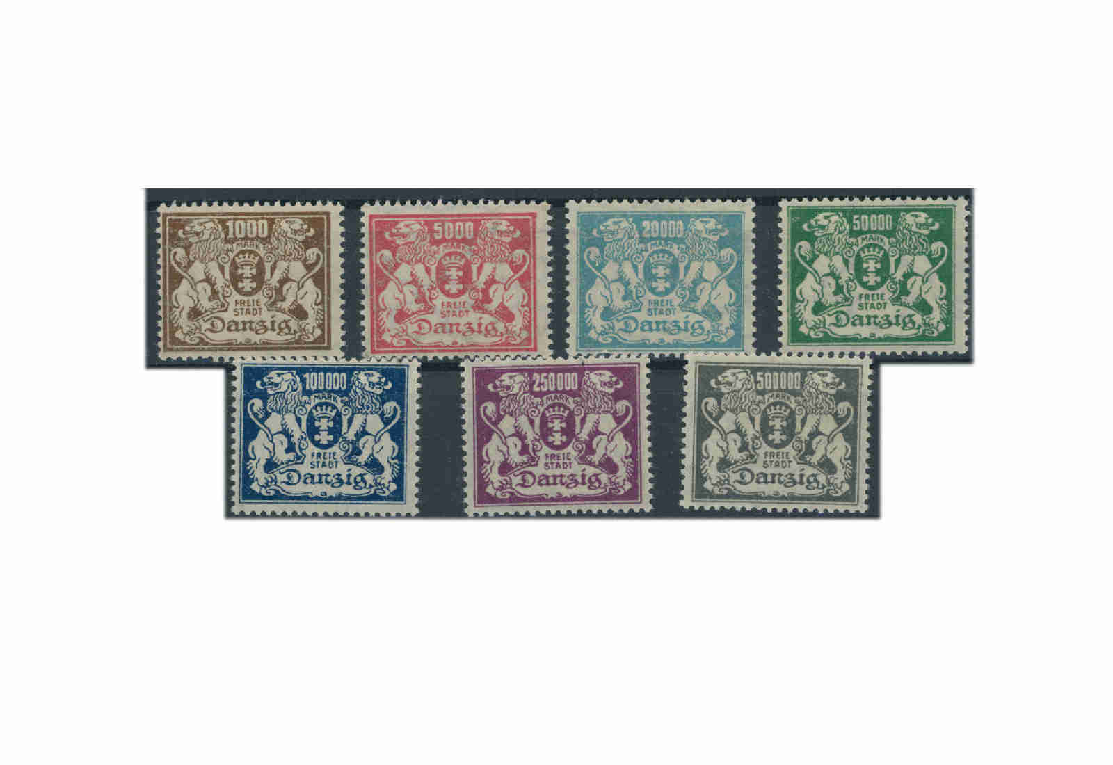Briefmarken Deutsches Reich Freimarken Danzig 1923 Michel Nr. 151-157 Falz
