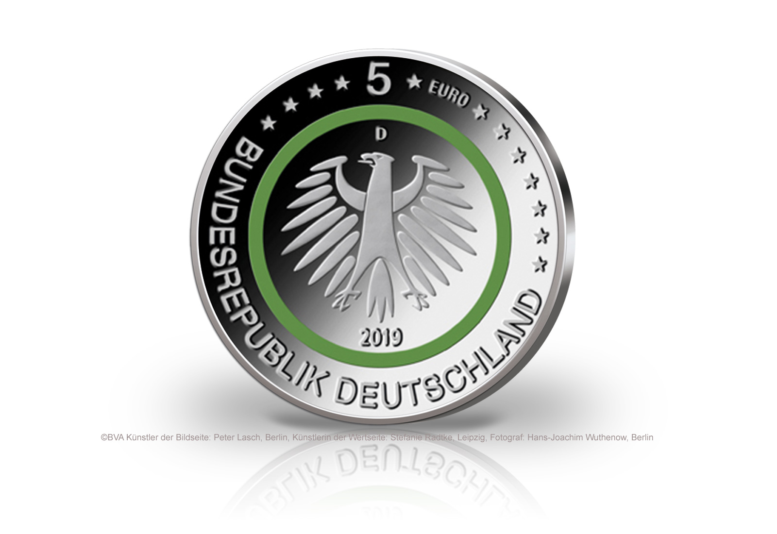 5 Euro 2019 Deutschland Gemässigte Zone mit Polymerring PP Prägestätte A-J