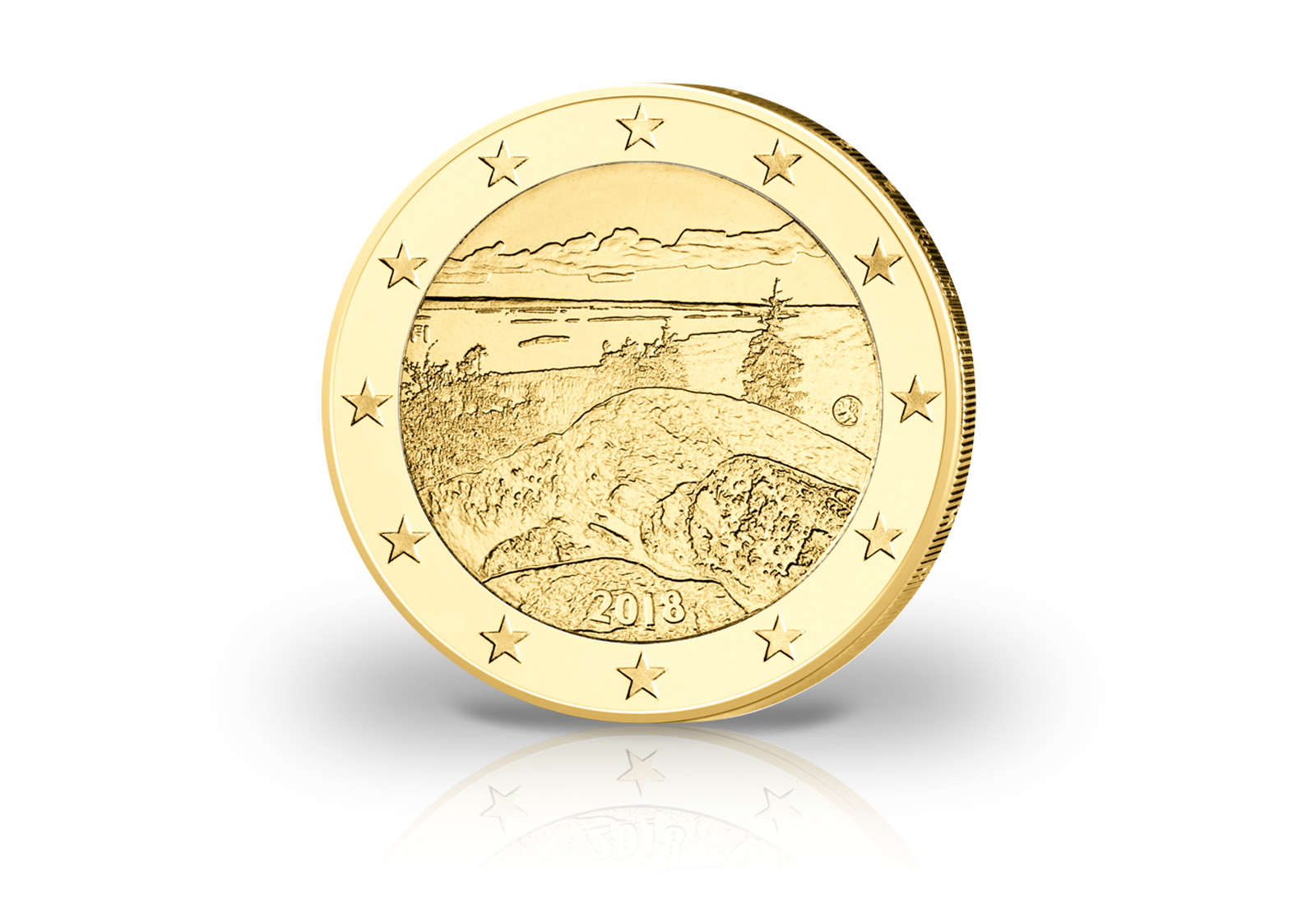 2 Euro 2018 Finnland Nationallandschaft Koli mit 24 Karat Goldauflage