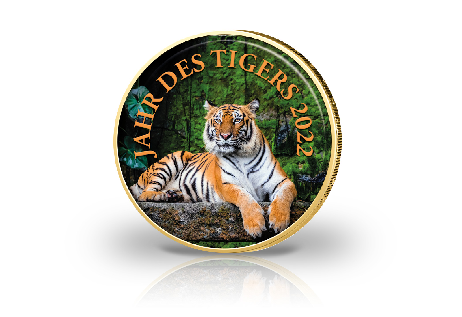 2 Euro mit Farbmotiv und 24 Karat Goldauflage Jahr des Tigers 2022