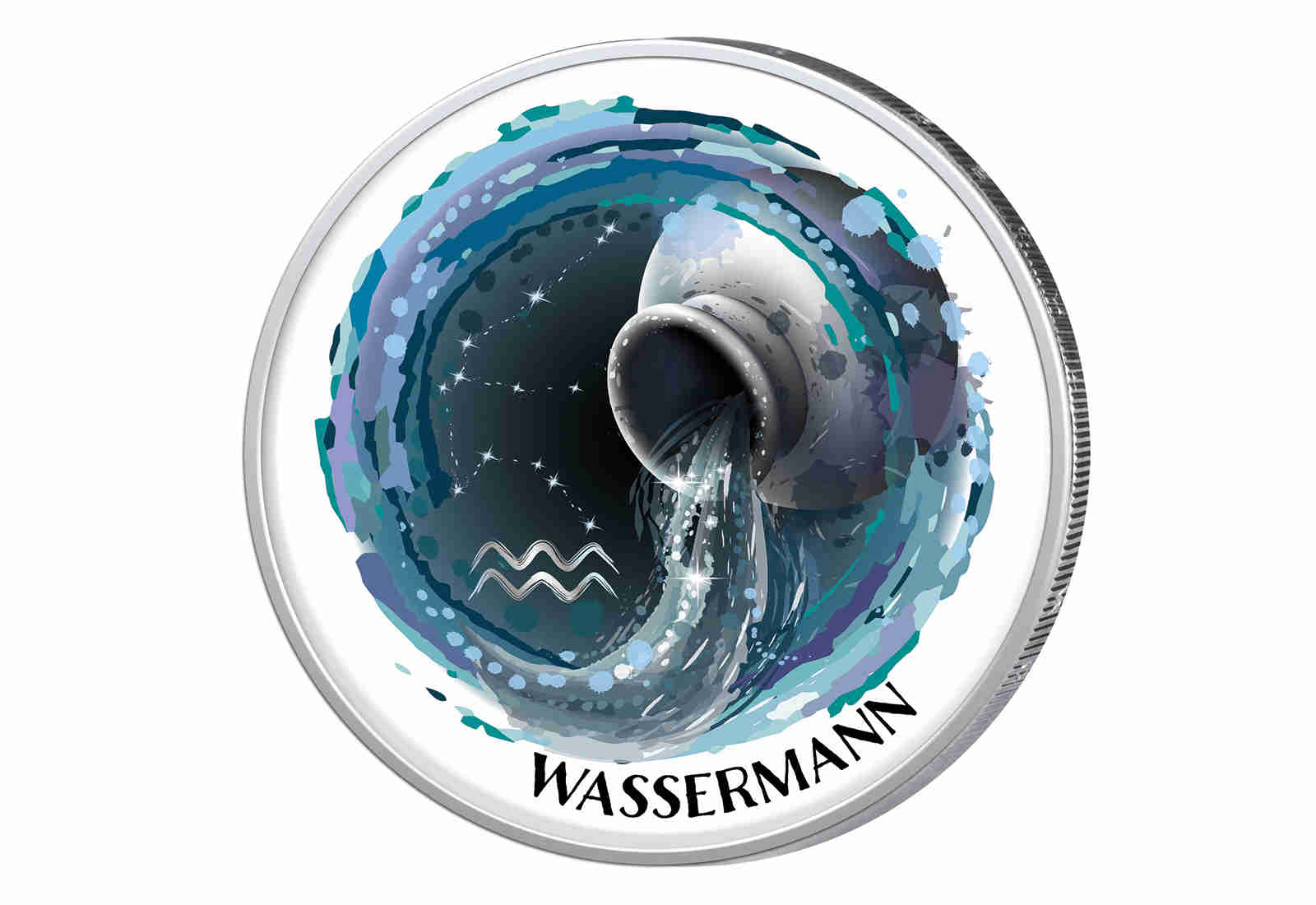 2 Euro mit Farbapplikation Sternzeichen Wassermann