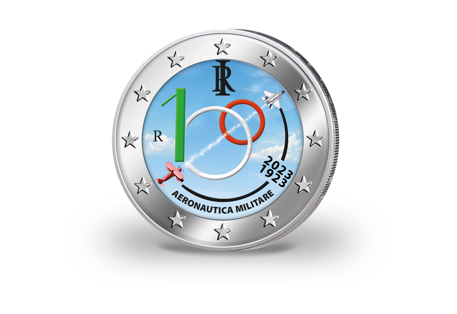 2 Euro 2023 Italien 100 Jahre italienische Luftstreitkräfte mit Farbmotiv