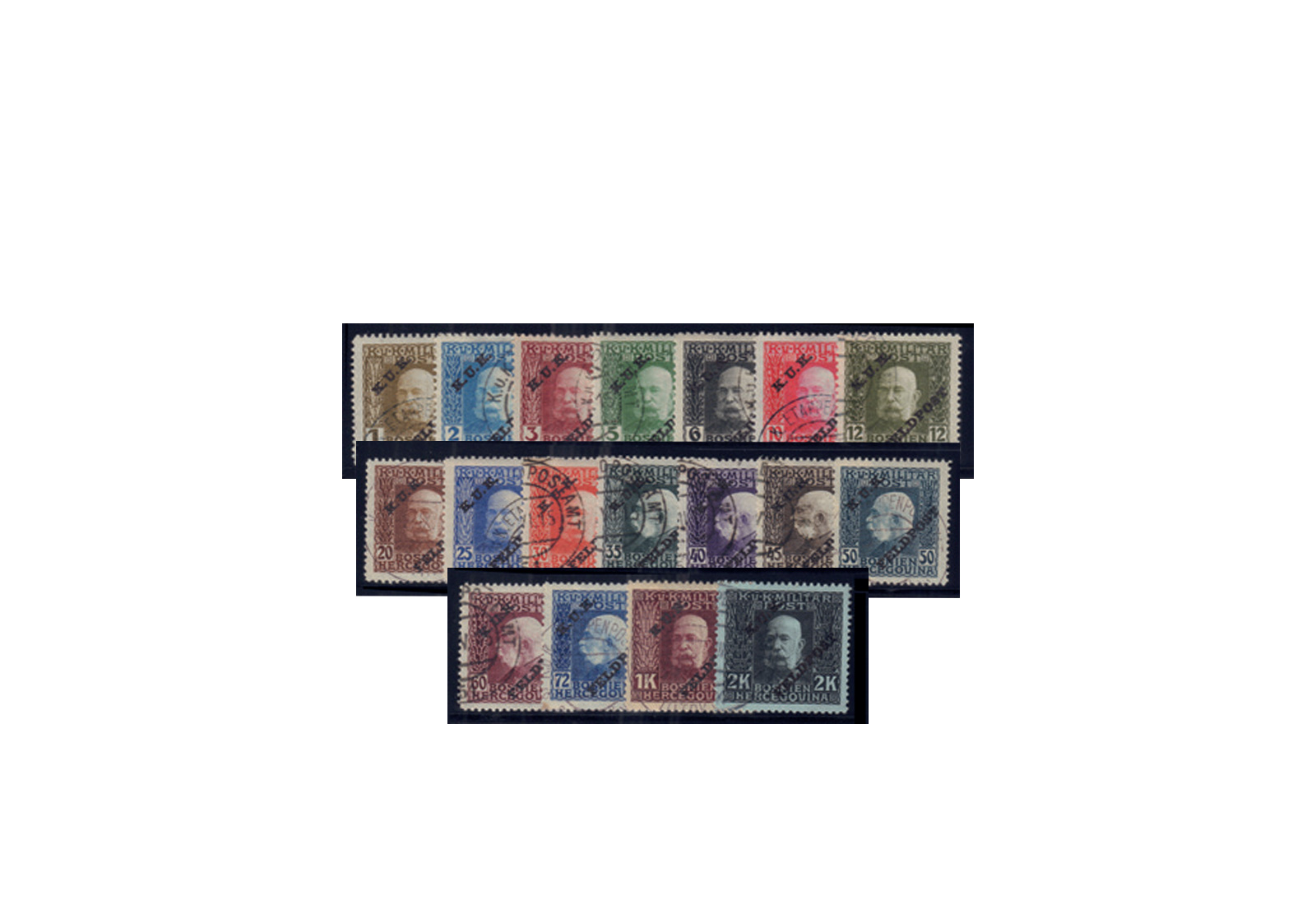 Österreich ungarische Feldpost Michel-Nr. 1/18 gestempelt Ausgabe für Bosnien kleiner Satz