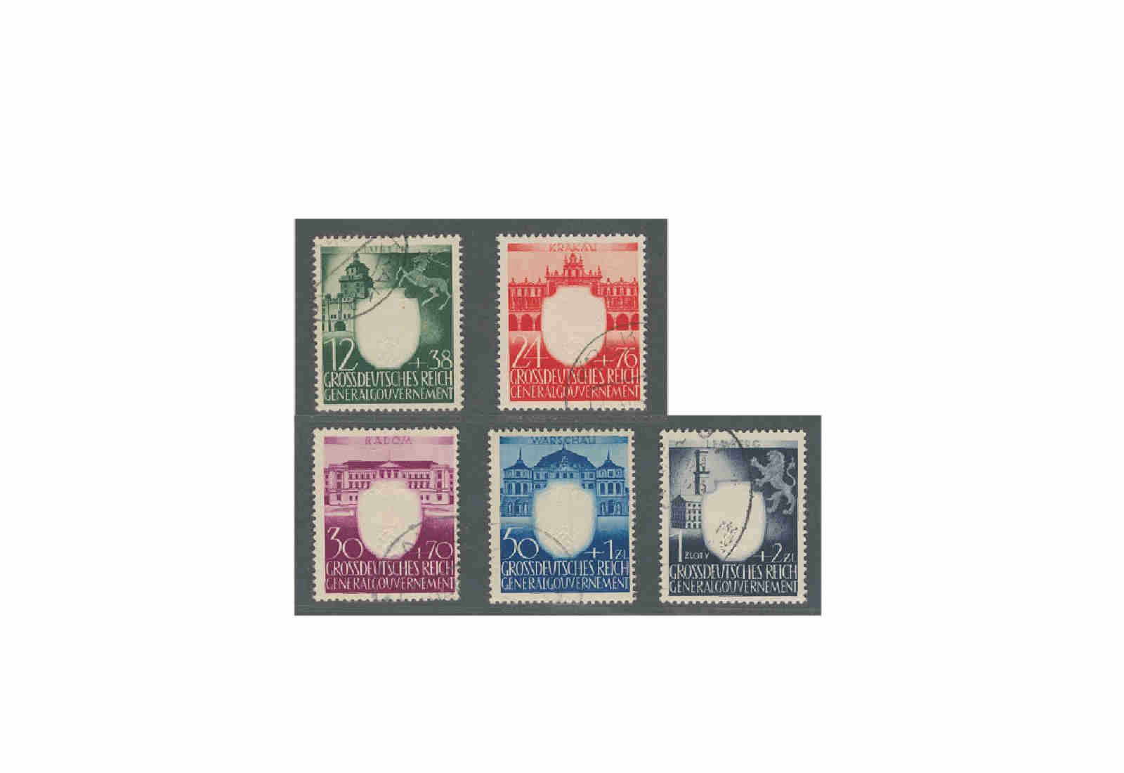 Generalgouvernement 1943: 3 Jahre NSDAP im Generalgouvernement Michel Nr. 105/109 gestempelt