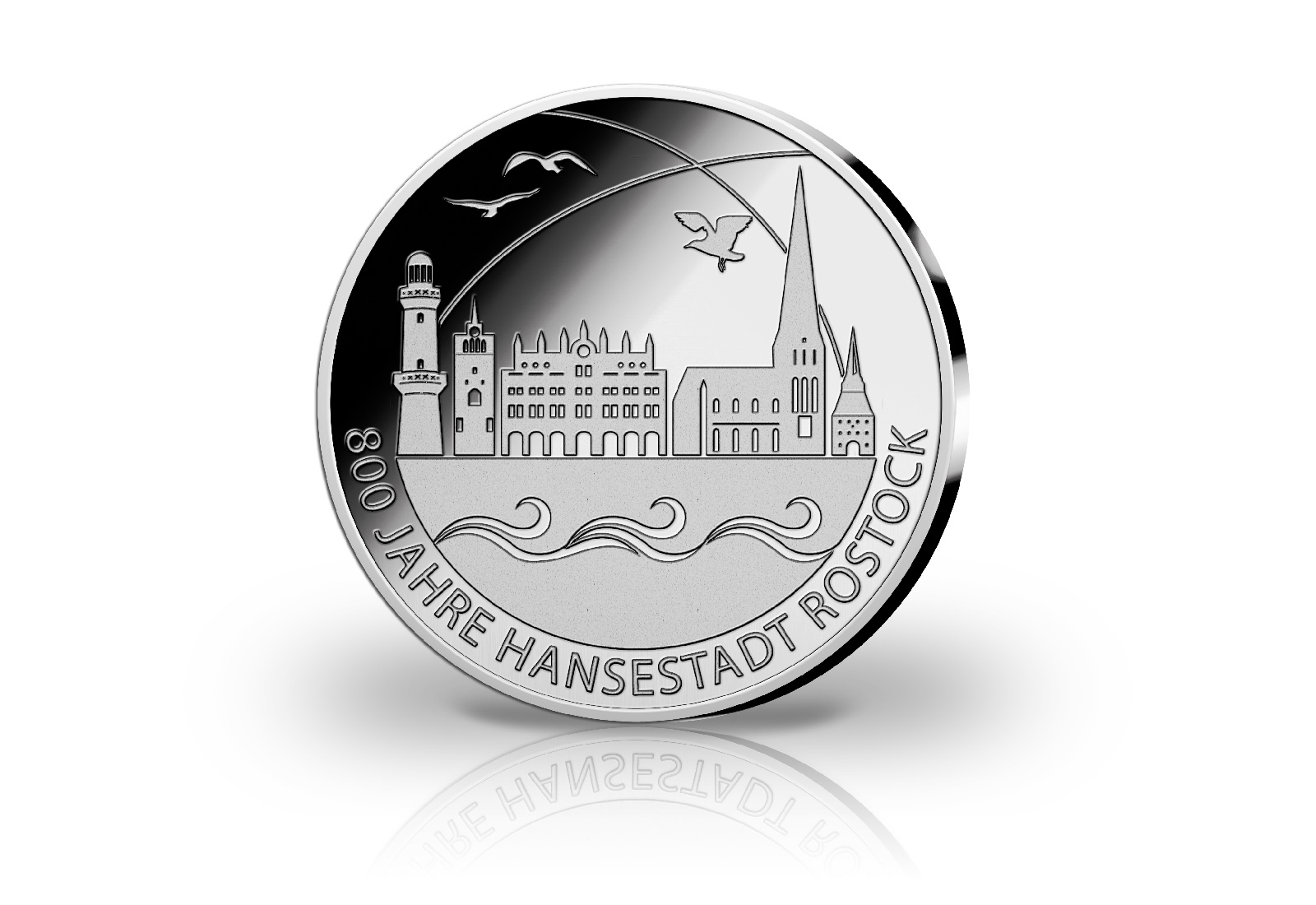 Gedenkprägung 800 Jahre Hansestadt Rostock 2018 mit Silberauflage