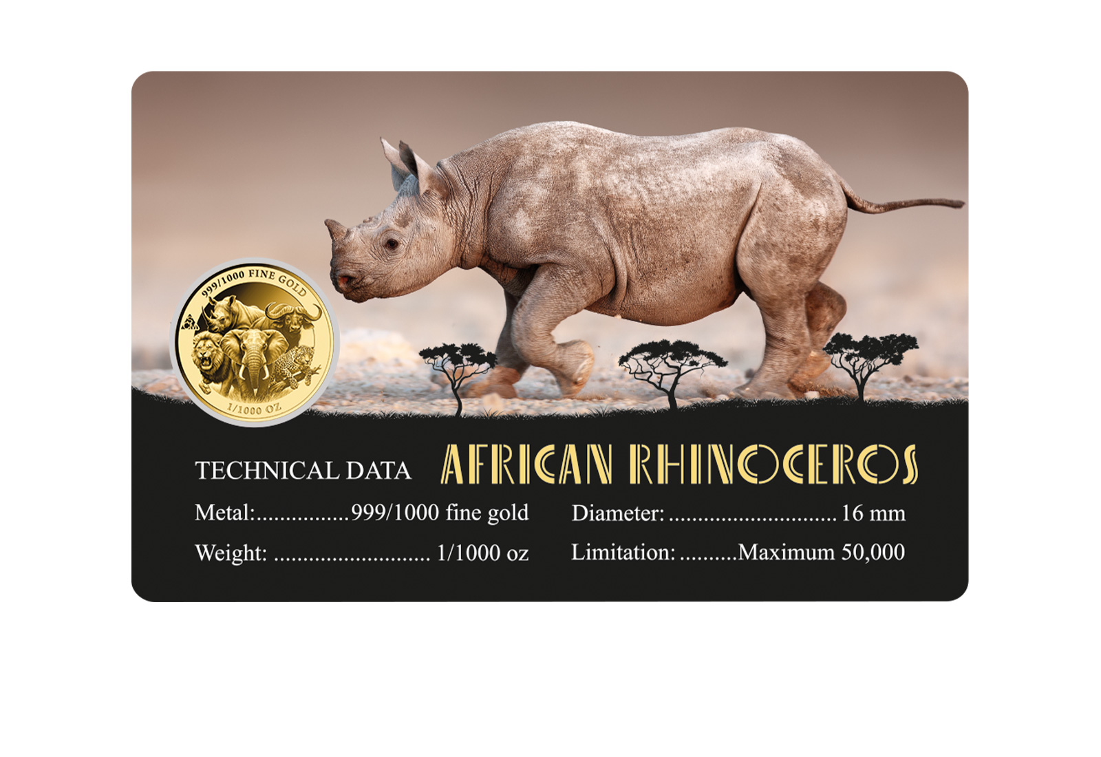 Goldcard Motiv Nashorn mit 999/1000 Goldausgabe