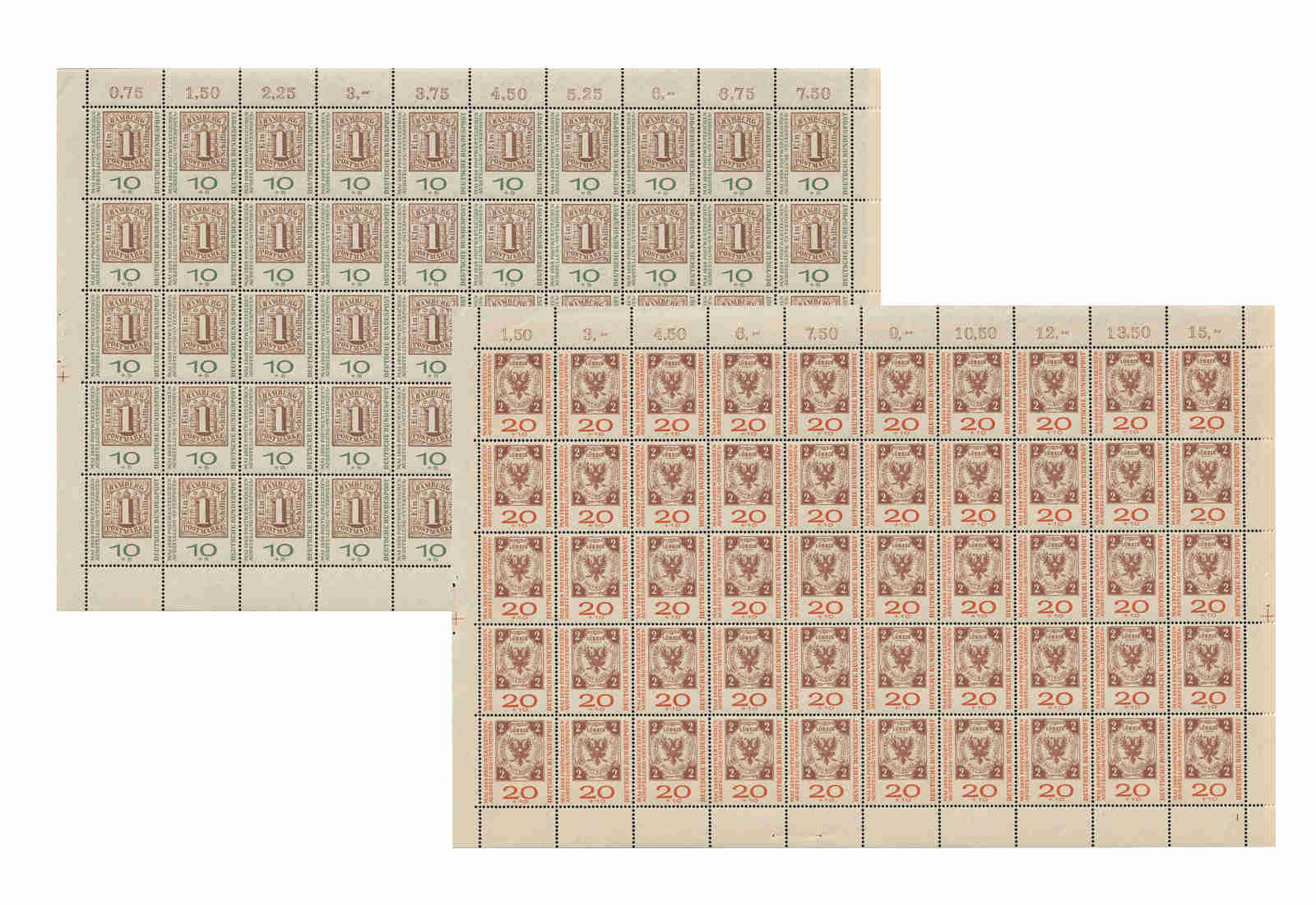 Briefmarken BRD MiNr.: 310-311 b ** im Bogen 2 komplette Bogen