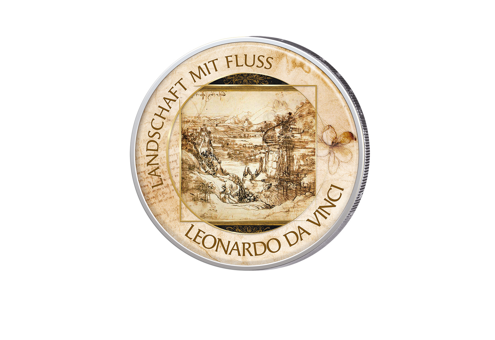 2 Euro mit Farbapplikation Landschaft mit Fluss Serie Kunst I