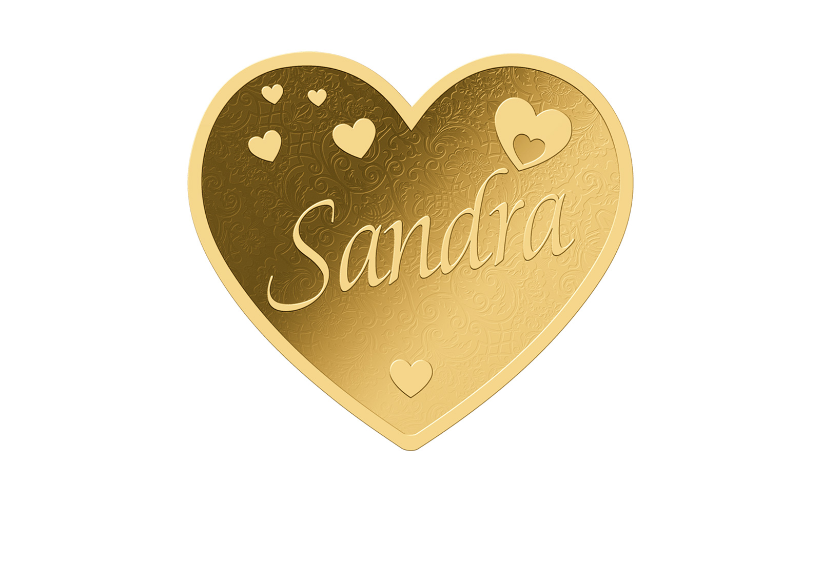 Goldmünze Motiv "Herz Sandra" 999/1000 Gold im Geschenketui