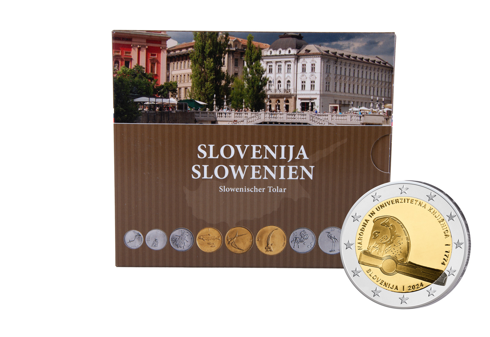 Voreurosatz Slowenien inkl. 2 Euro 2024 250 Jahre National- und Universitätsbibliothek im Blister