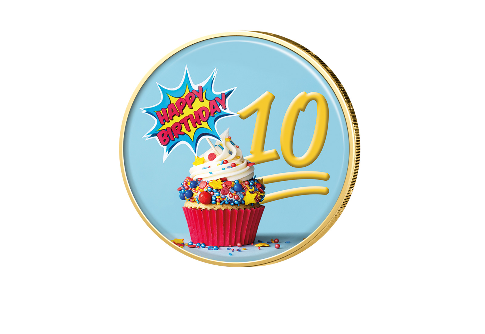 2 Euro vergoldet 10. Geburtstag mit Farbmotiv