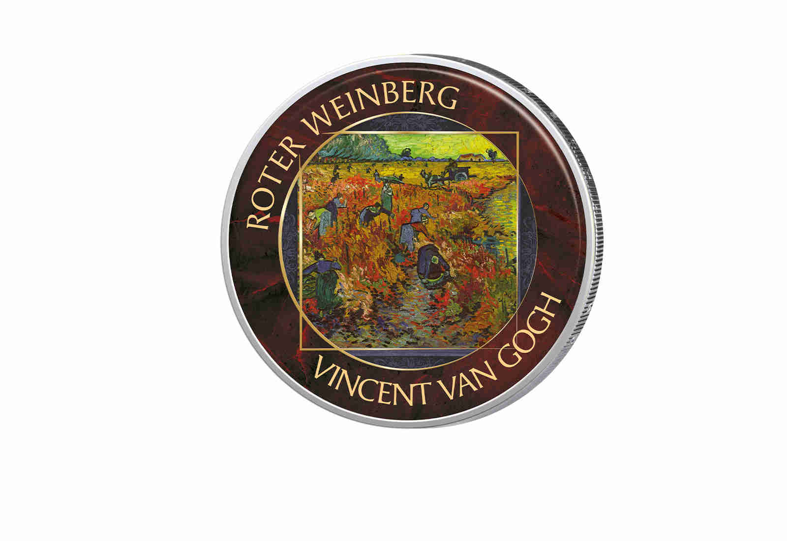 2 Euro mit Farbapplikation Roter Weinberg Van Gogh