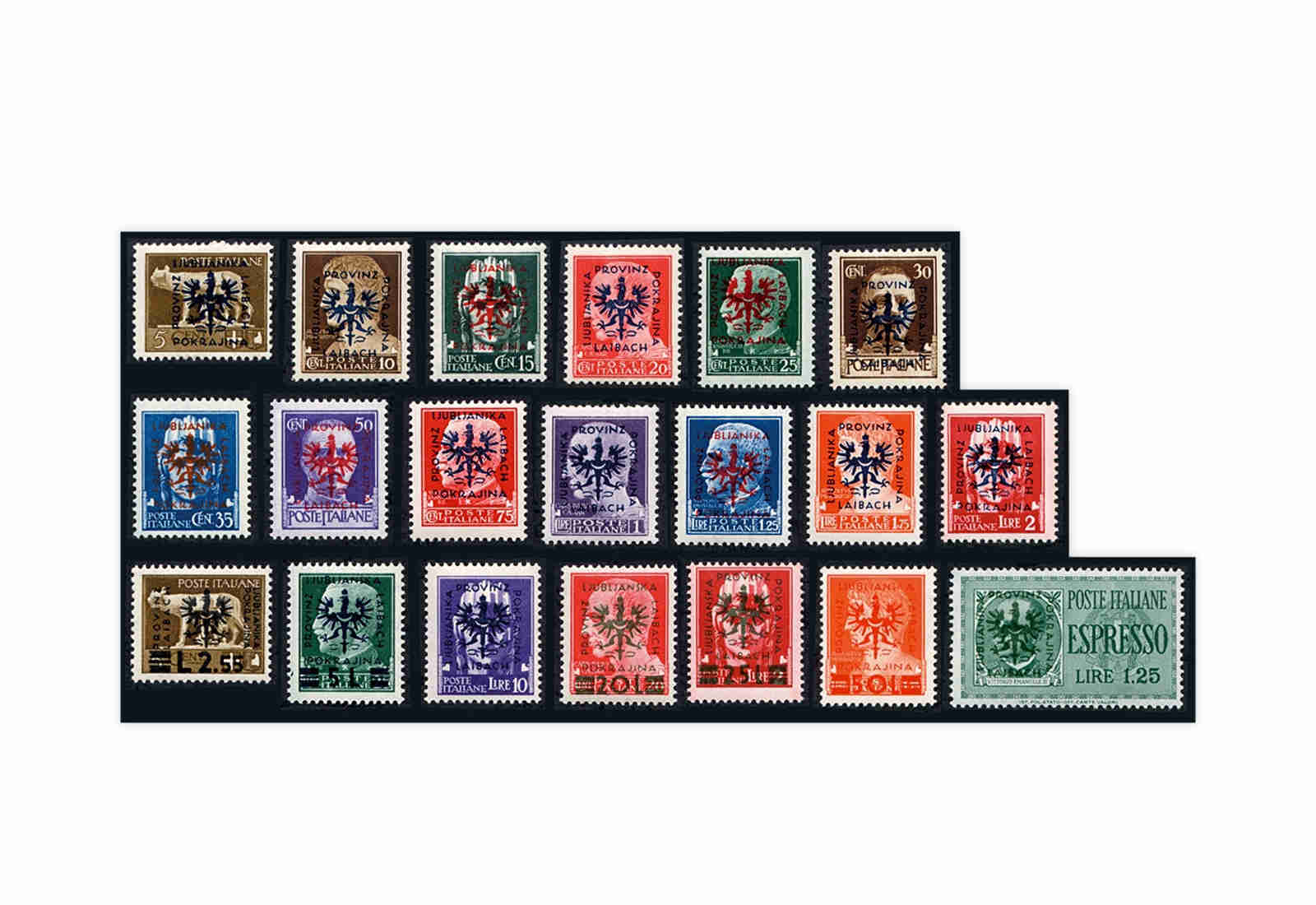 Briefmarken Deutsche Besetzung 2.WK Laibach Freimarken 1944 Michel-Nr. 1-20 postfrisch