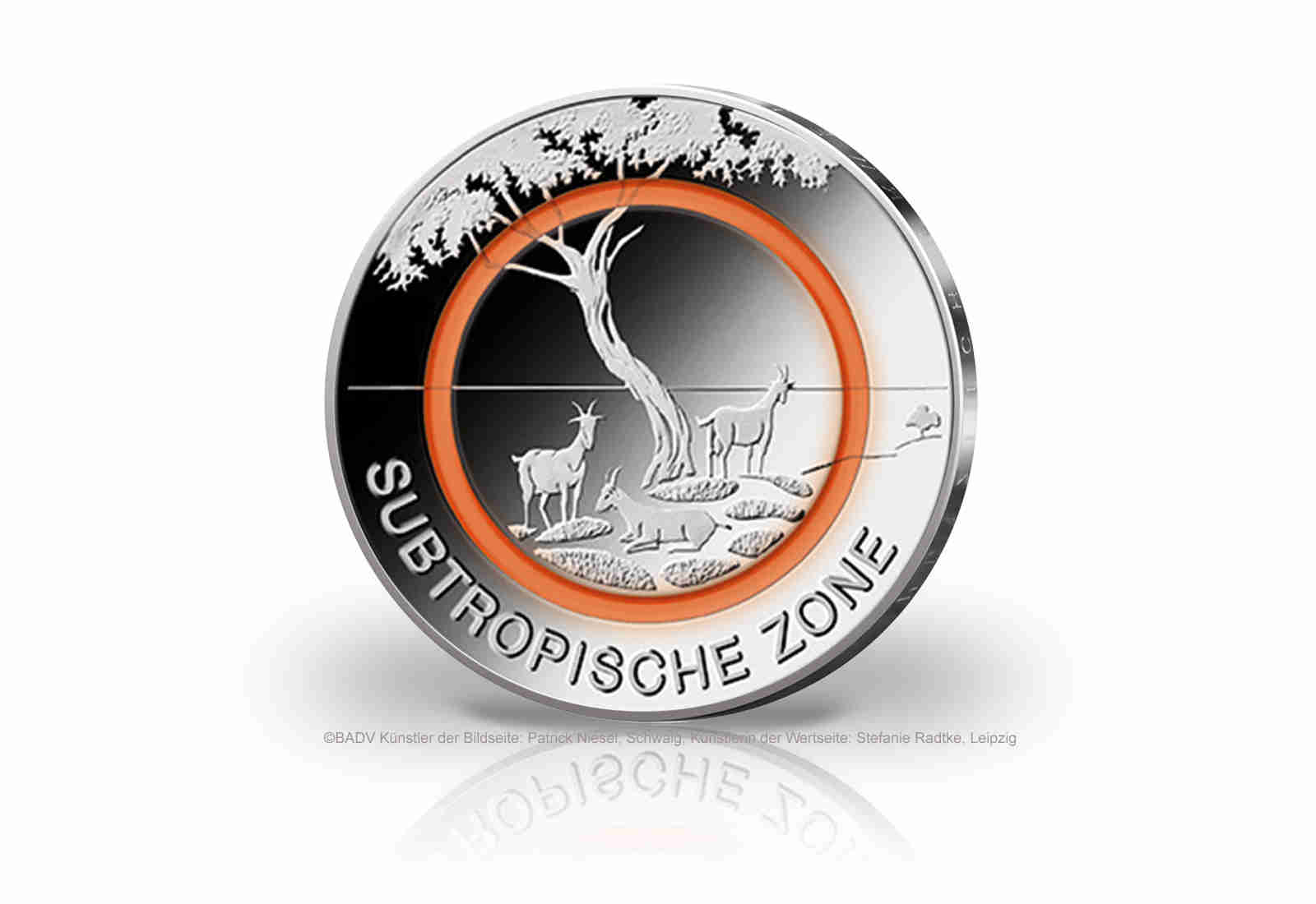 5 Euro 2018 Deutschland Subtropische Zone mit orangem Polymerring st  Prägestätte D